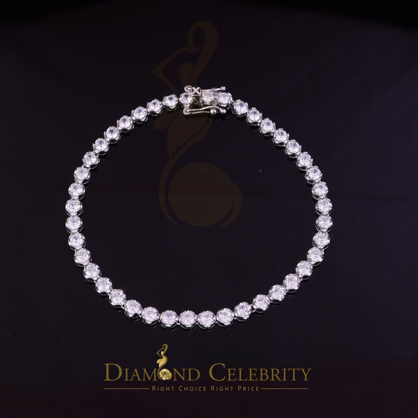 Diamondcelebritees Tennis Bracelet Cubic Zirconia Wdth 8mm Length sz 9inch Sterling Silver He /She
