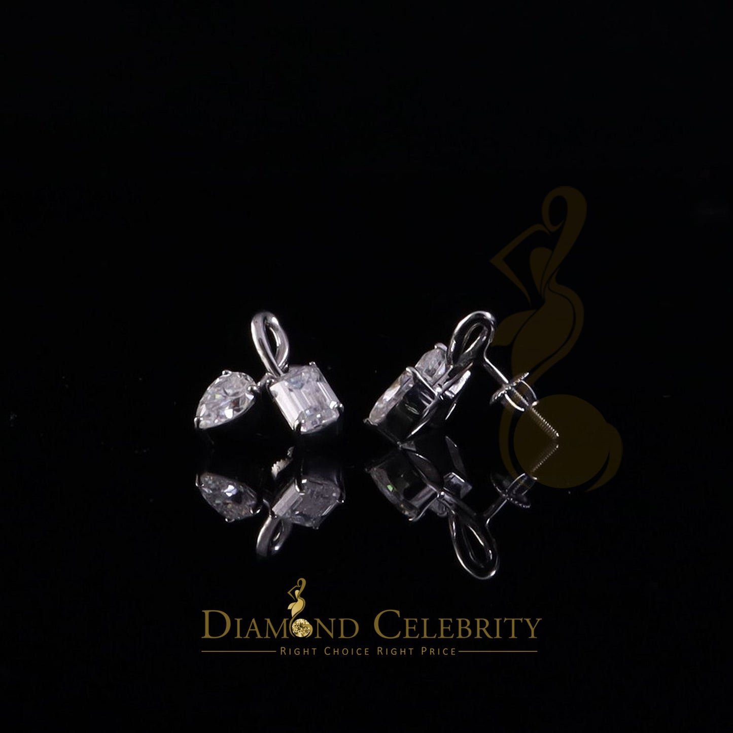 Diamondcelebritees Men's/Women's 925Silver White 3.50ct VVS D Moissanite Pear Emerald Stud Earrings