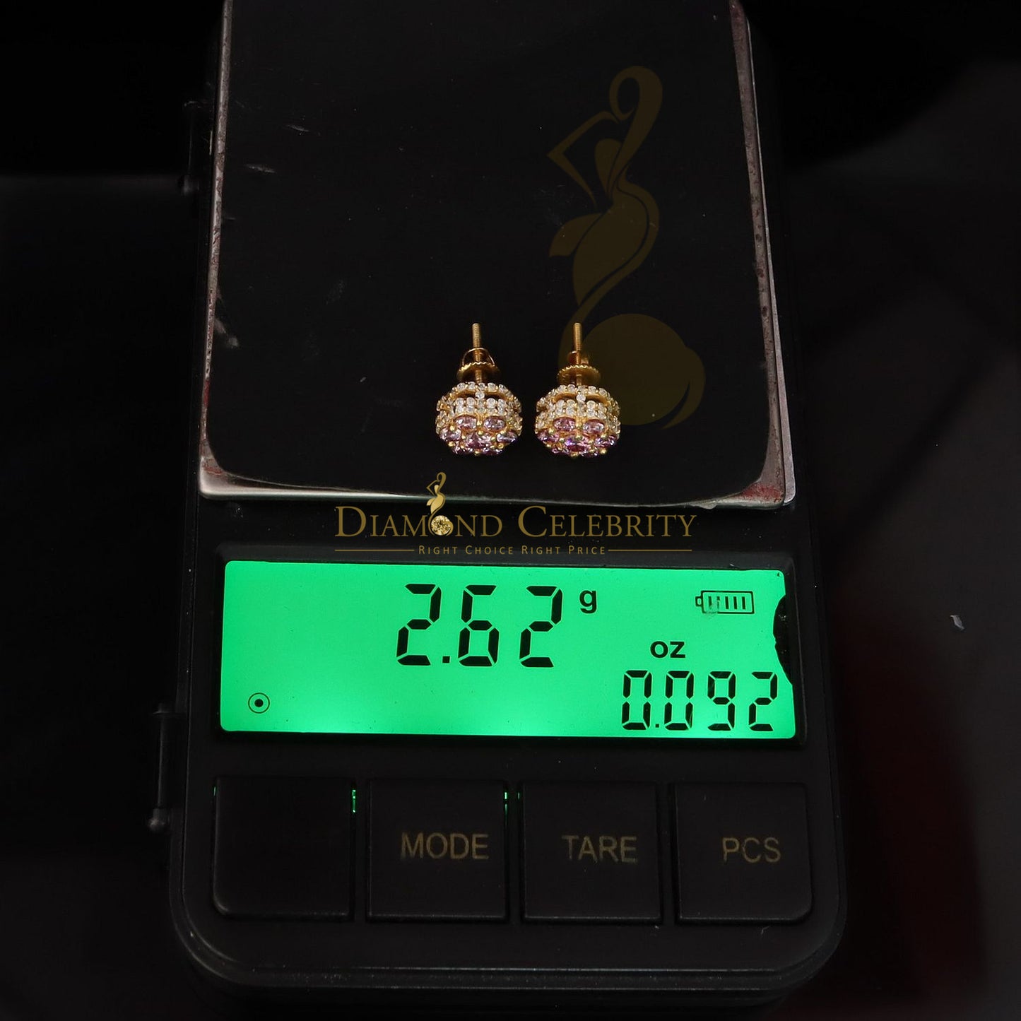 DiamondCelebritees 2.00 CT VVS D Pink Moissanite Women's 925 Yellow Silver 3D Floral Stud Earrings