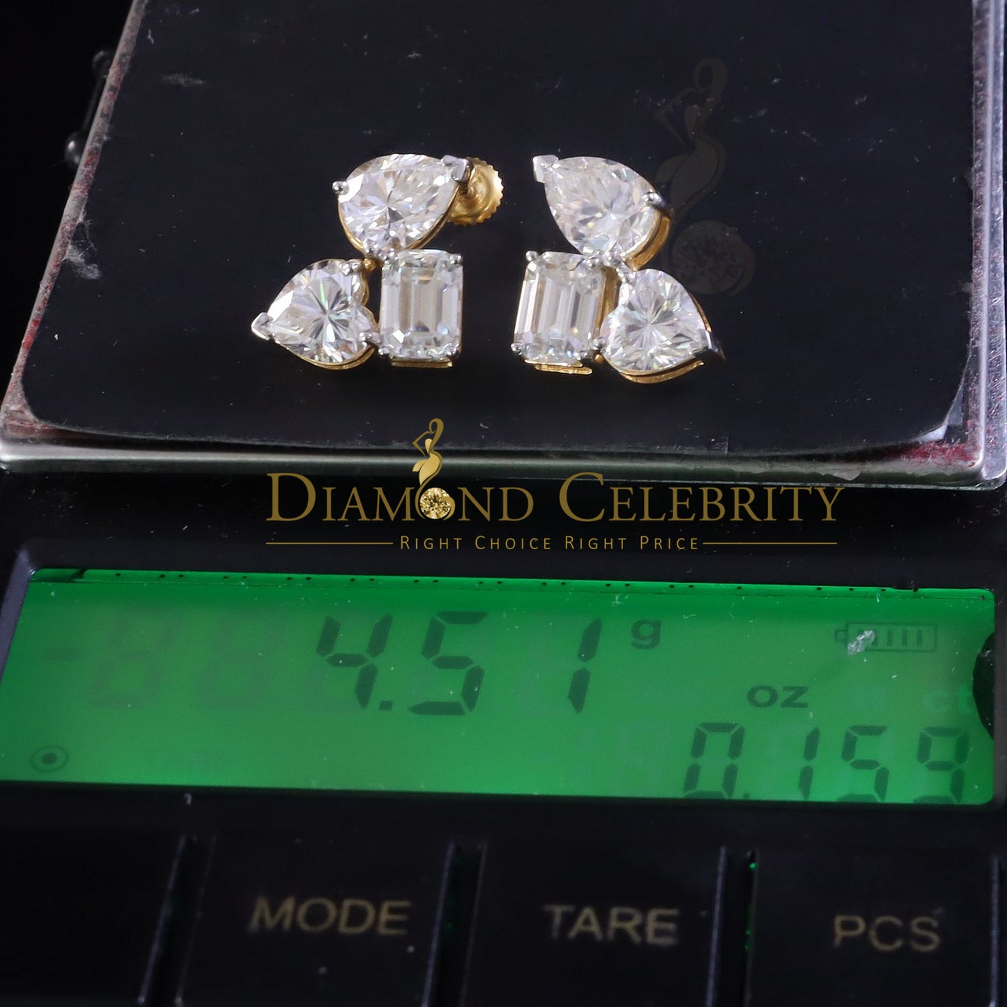 DiamondCelebritees Classy Stud Earring 7.00CT VVS 'D Moissanite Women's 925 SilverYellow Toi et Moi