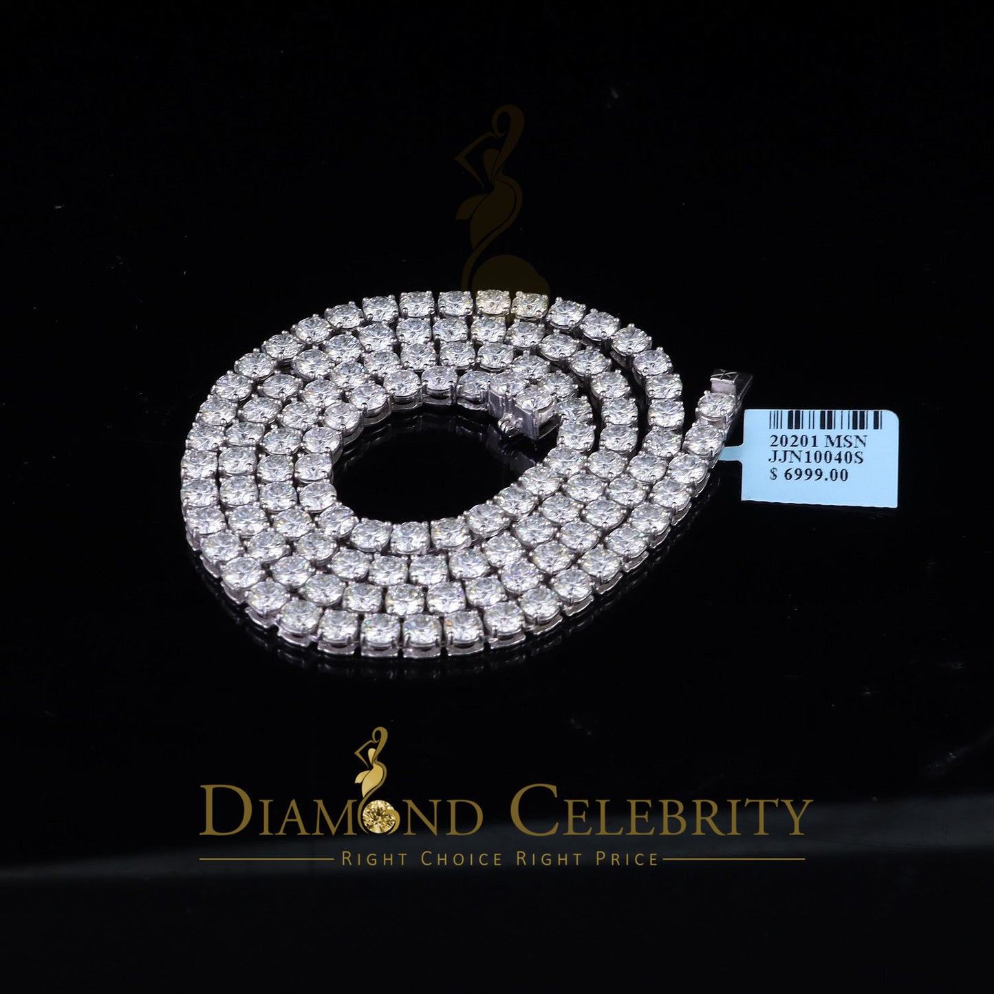 DiamondCelebritees Tennis Necklace 925 Silver White Moissanite size 20 inch & Width 5.2mm