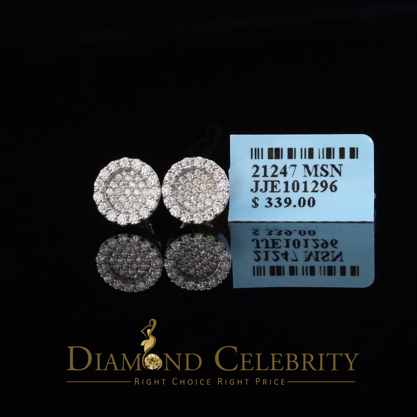 Diamondcelebritees 925 White Silver 0.66ct VVS 'D' Moissanite Round Stud Earring Men's/Womens