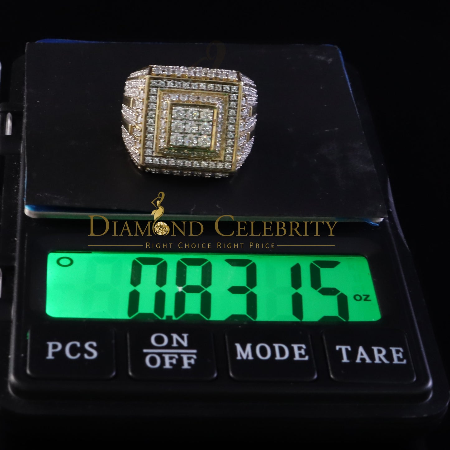 DiamondCelebritees Men's 925 Silver Yellow 4.00ct VVS 'D' Moissanite Square Rings Size 10