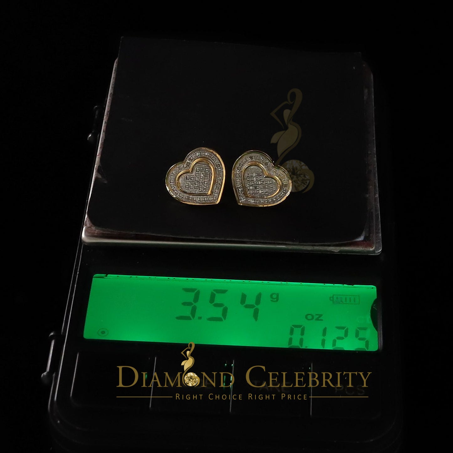DiamondCelebritees Aretes Para Hombre Heart 925 Yellow Silver 0.30ct Diamond Women's /Men's Earring