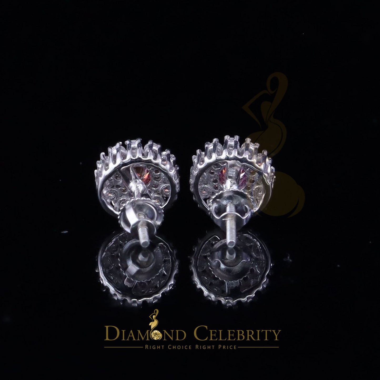 Diamondcelebritees 925 Silver White 1.00ct VVS 'D' Pink Moissanite Round Mens/Women's Stud Earrings