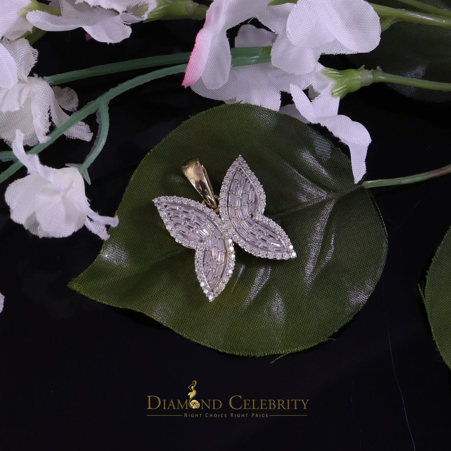 Diamondcelebritees Men's/Womens 925 Silver Yellow 1.50ct VVS 'D' Moissanite Butterfly Pendant
