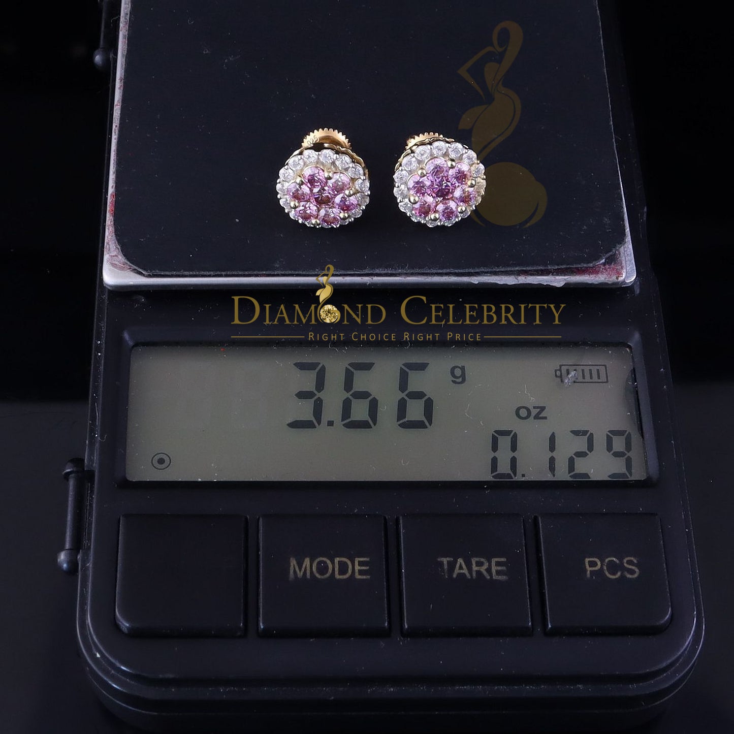 DiamondCelebritees 925 Silver Yellown2.00ct VVS D Pink Moissanite Round Men's/Women's Stud Earrings