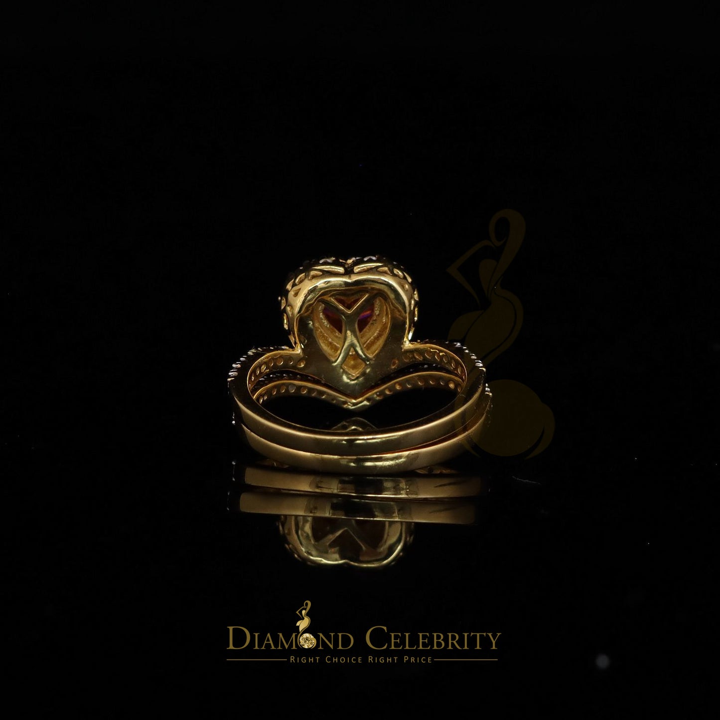 DiamondCelebritees 1.66CT Women's925 Silver Yellow VVS D Pink&White Moissanite Heart Double RingSZ7