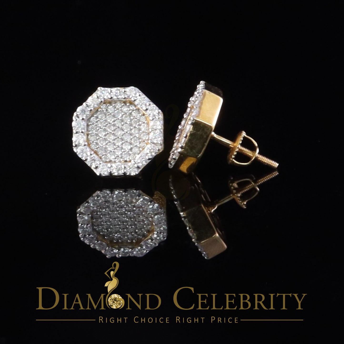 DiamondCelebritees 925 Yellow Silver 1.00ct VVS 'D' Moissanite Octagone Stud Earring Men's/Womens