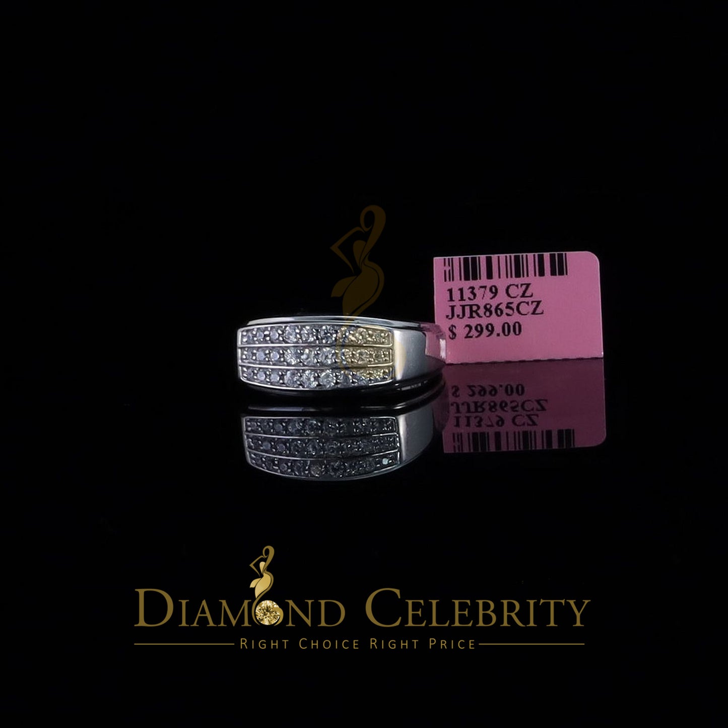 DiamondCelebritees Diamond Celebrity 925 White Sterling Silver 27 Cubic Zirconia Men's Ring Size 8