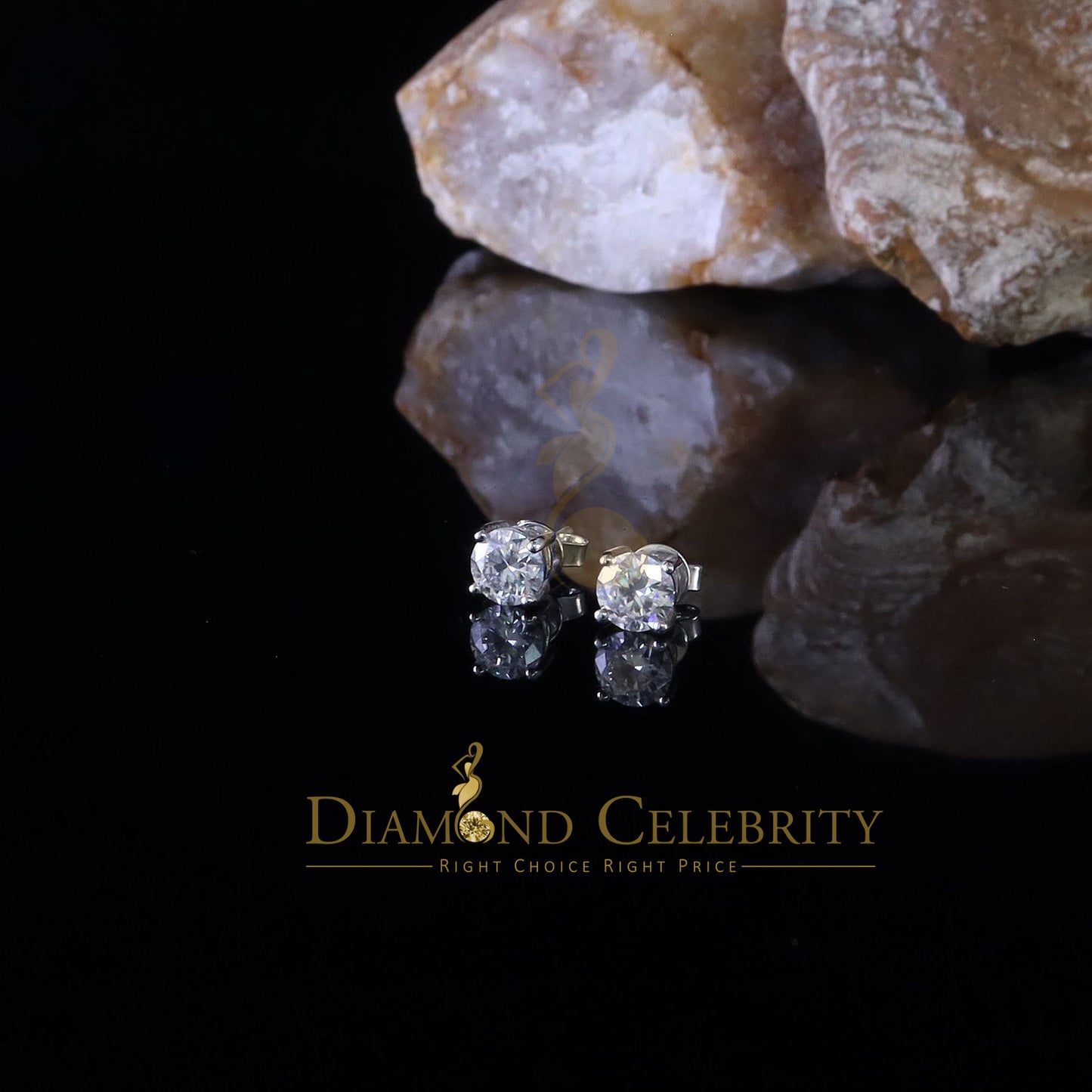 Diamondcelebritees 2.00ct VVS 'D' Moissanite For Men's/Womens Silver White Round Stud Earrings