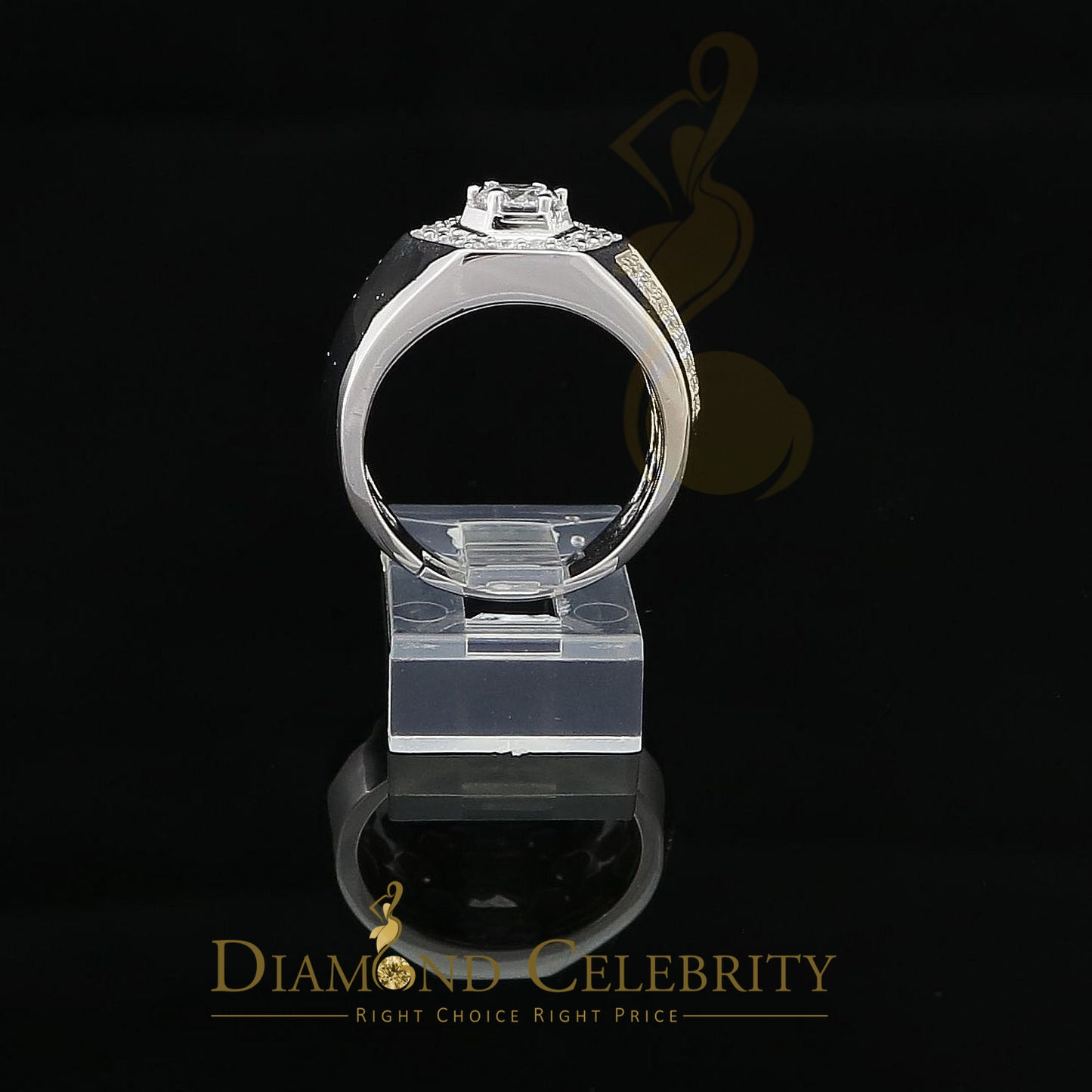 DiamondCelebritees 925 White Sterling Silver Cubic Zirconia 2.44ct Men Adjustable Ring Size 8 to 10