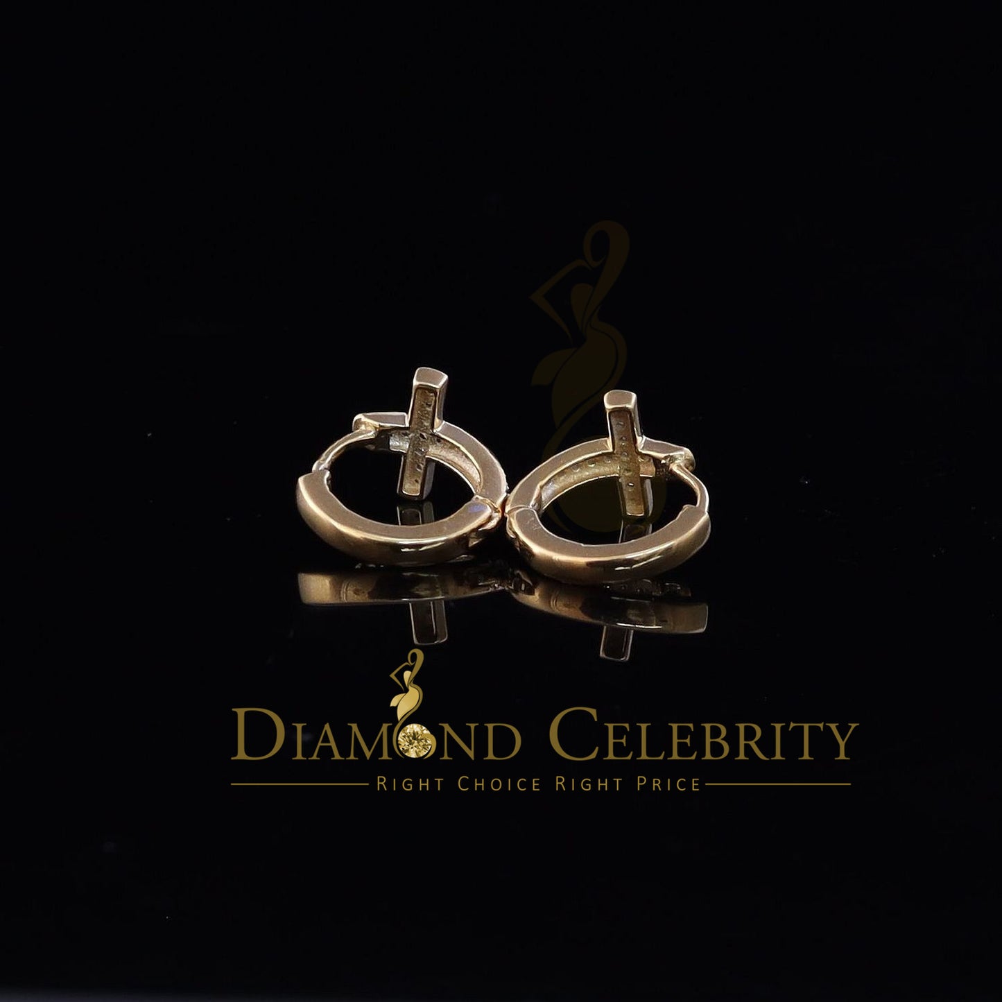 DiamondCelebritees 0.15ct Diamond 925 Sterling Silver Yellow Hoop Stud cross Earring For Men /Women