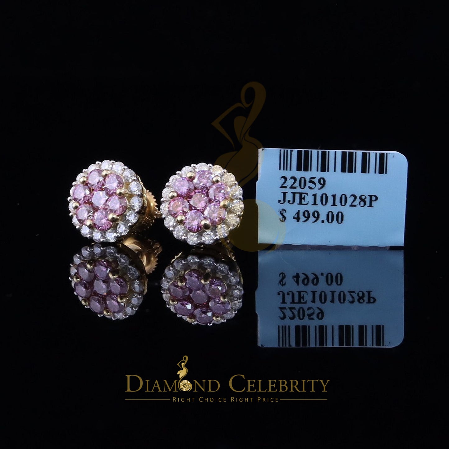 DiamondCelebritees 925 Silver Yellown2.00ct VVS D Pink Moissanite Round Men's/Women's Stud Earrings