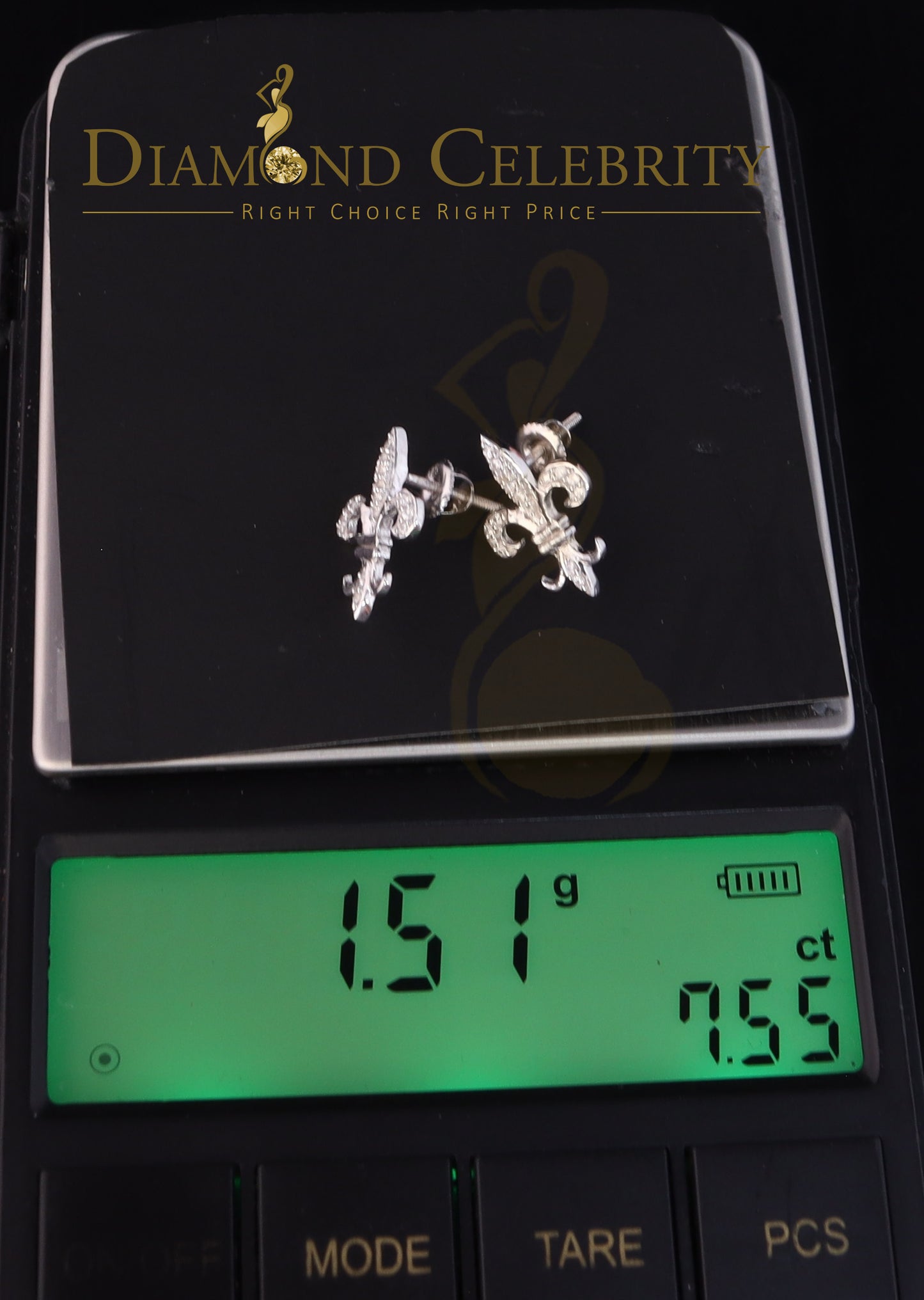 DiamondCelebritees 925 White Silver Fleur de Lis Screw Back 0.25ct Cubic Zirconia Women's Earrings