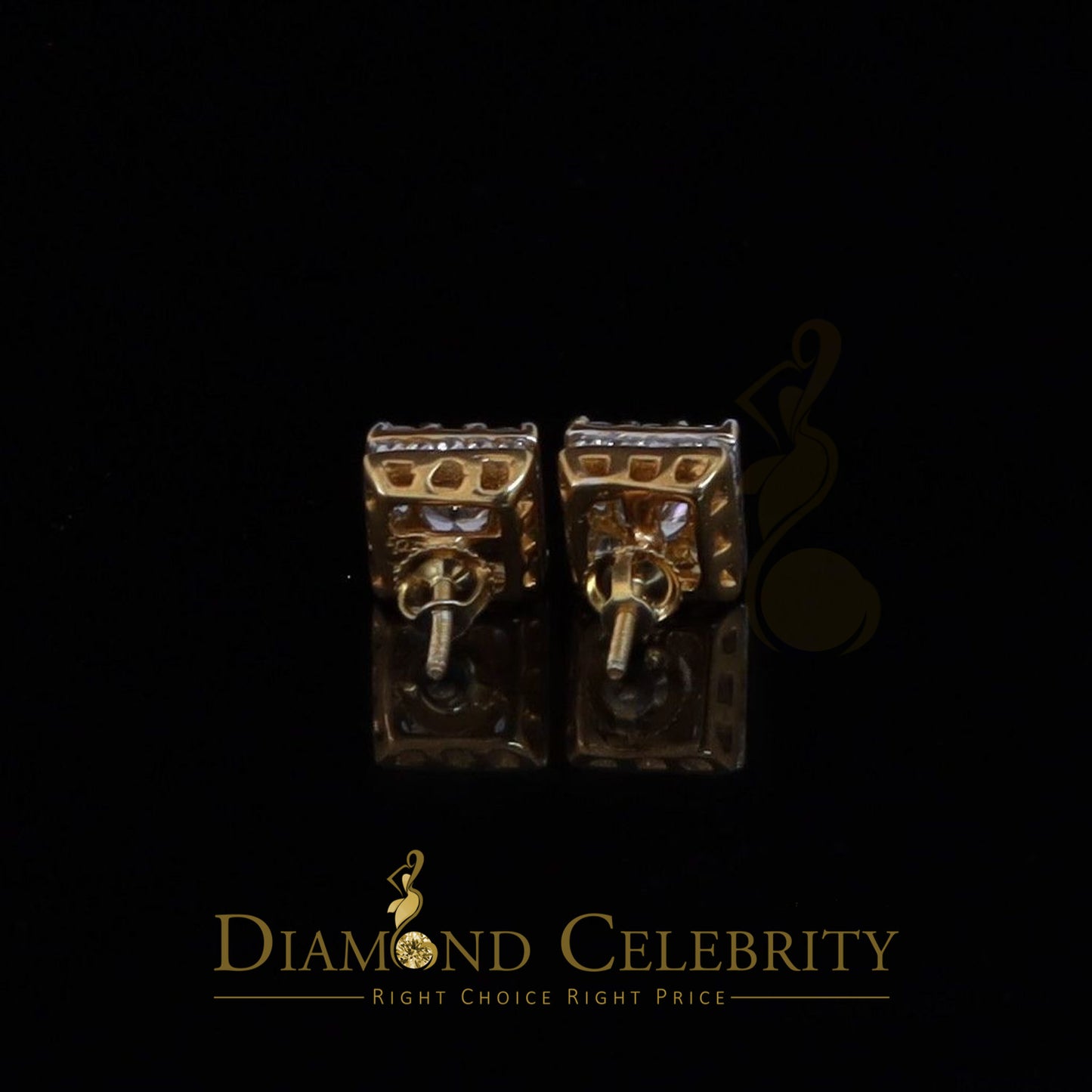 DiamondCelebritees Real Moissanite Square Earrings 10k Real Yellow Gold 2.25ct VVS 'D' Color