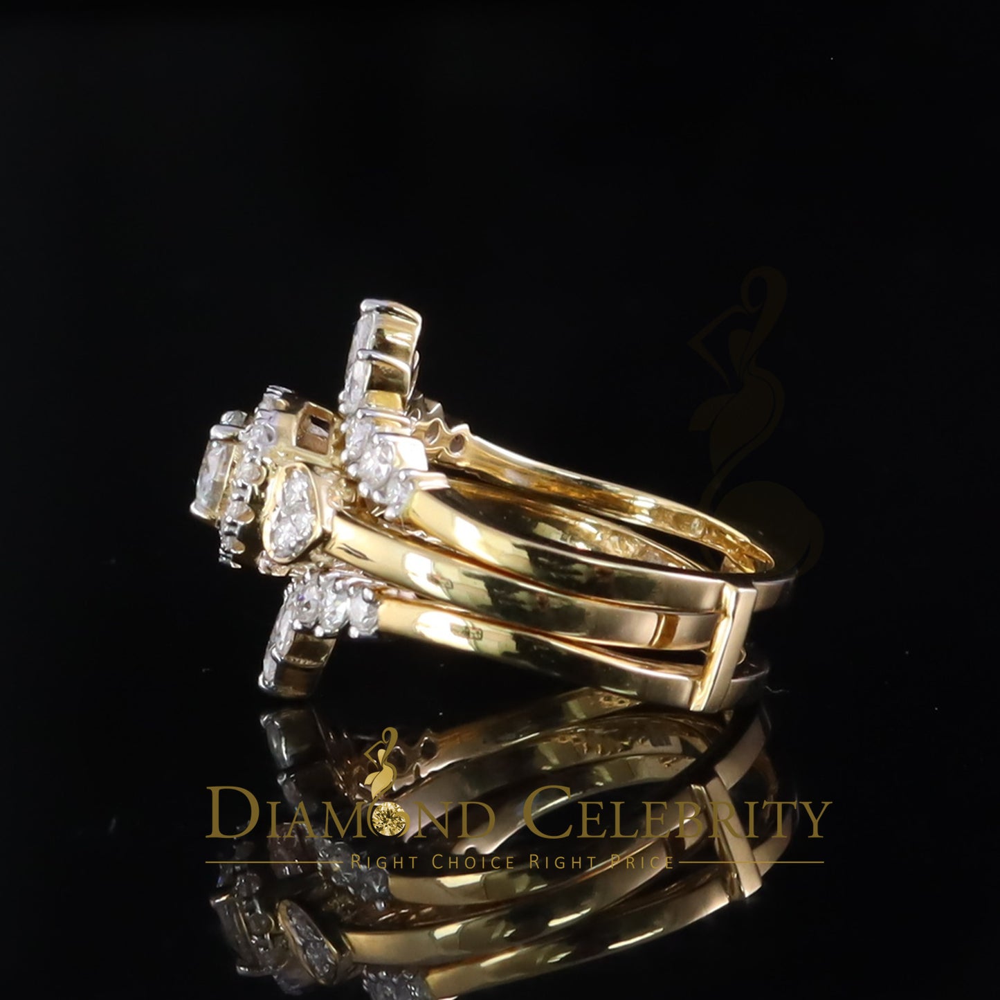 DiamondCelebritees 925 Silver Moissanite Yellow Solitaire Enhancer Guard Wrap Insert 2ct Ring SZ 7