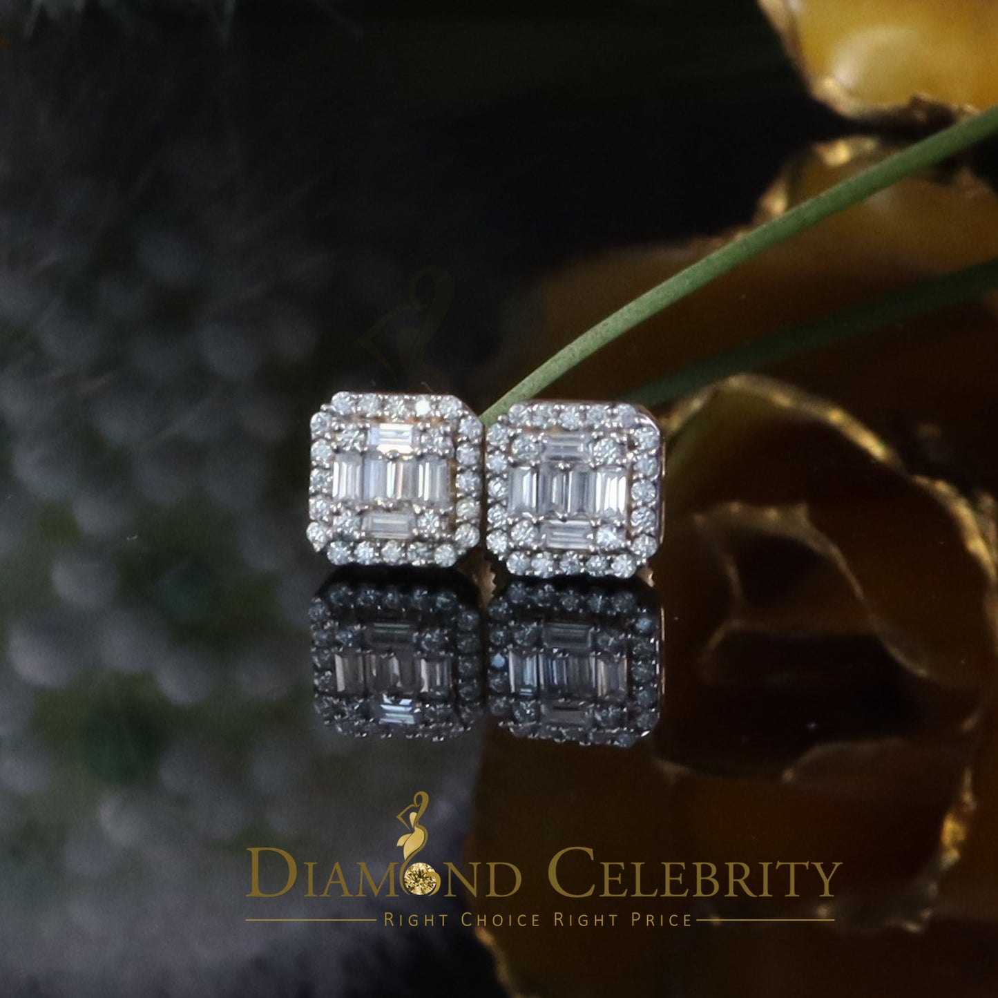 DiamondCelebritees Men's/Womens 925 Silver Yellow 0.25ct VVS 'D' Moissanite Square Stud Earrings