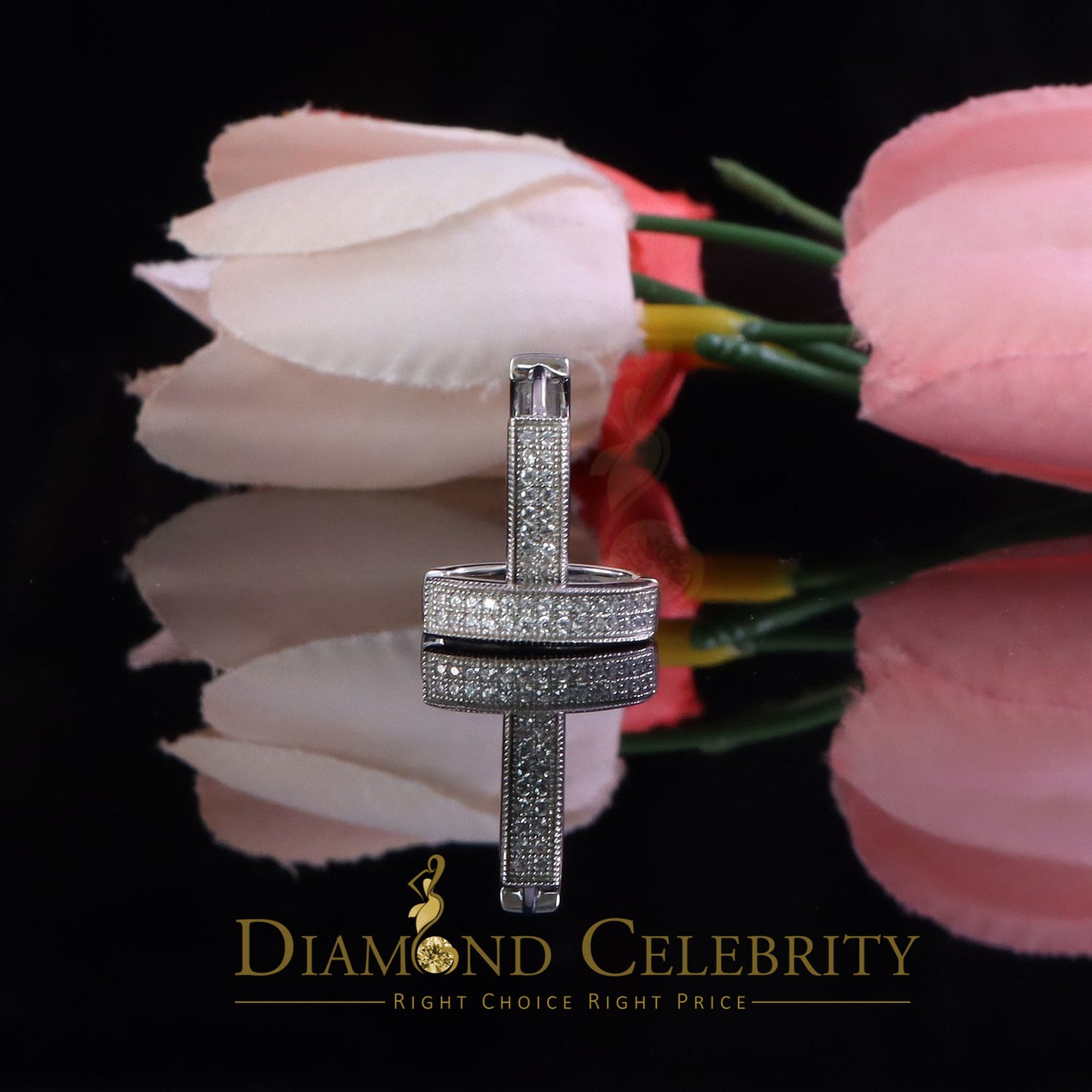 DiamondCelebritees Mens hip hop white Gold 925 Sterling Silver Iced 2 row Huggie Hoop earrings