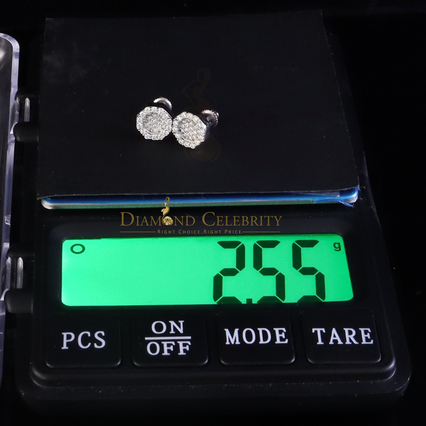 Diamondcelebritees 925 White Silver 0.66ct VVS 'D' Moissanite Octagon Stud Earring Men's/Womens