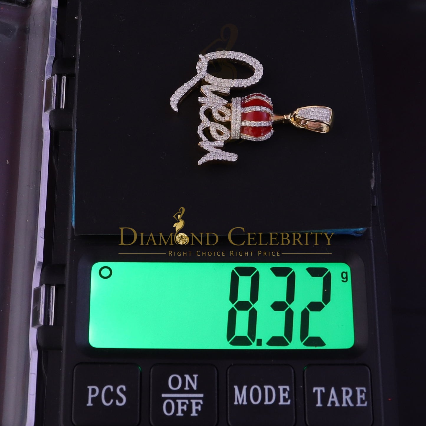 Diamondcelebritees 2ct Real Moissanite 925 Sterling Silver Yellow "QUEEN with CROWN BELL" Pendant