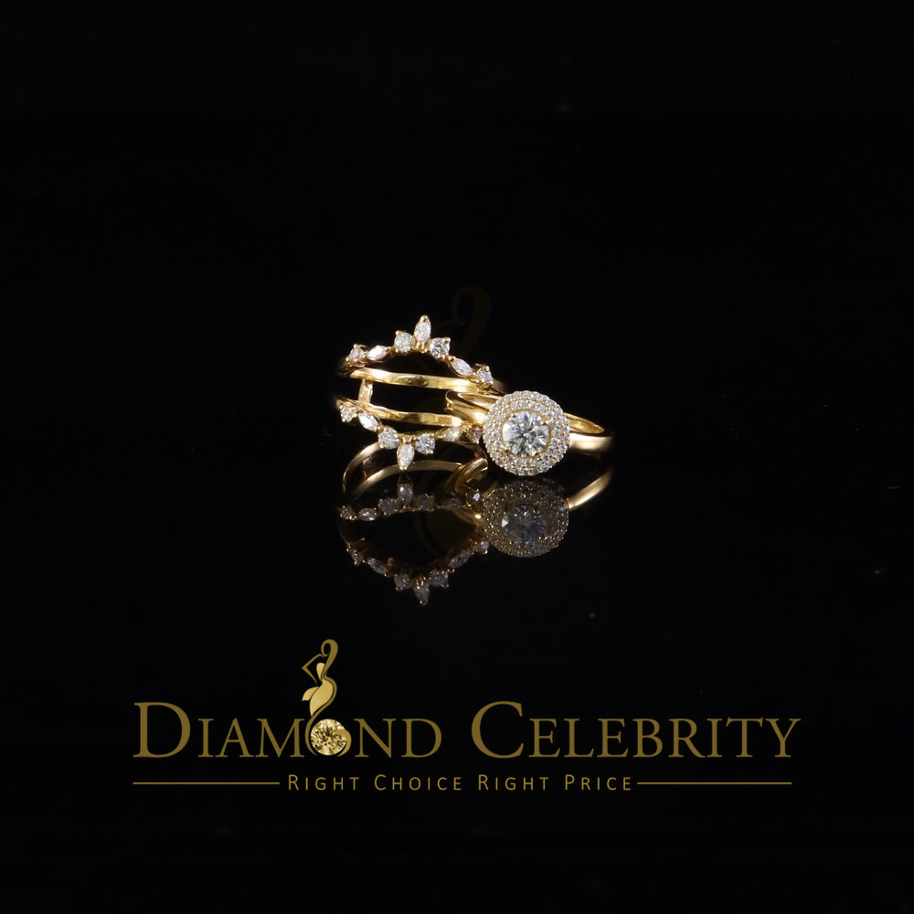 DiamondCelebritees 925 Silver Moissanite 1.66ct Women Enhancer Round Wrap Insert Ring SZ 7 Yellow