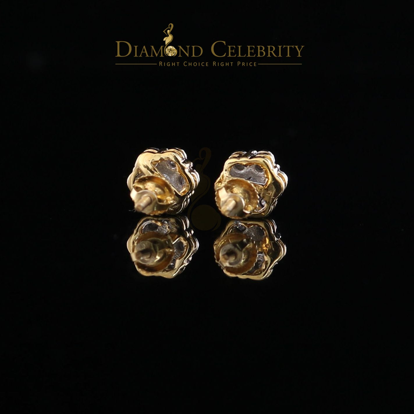 DiamondCelebriteesMen's 10K Real Yellow Gold Real 0.10CT Diamond illusion Stud Earrings for Women