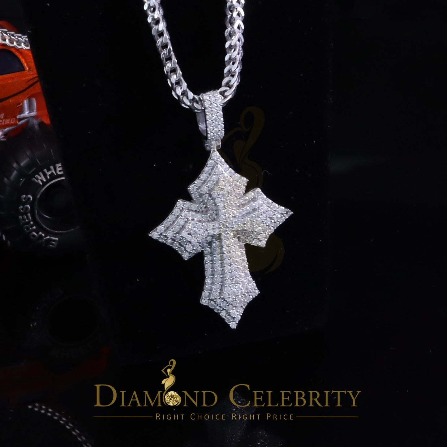 Diamondcelebritees Charm CROSS Pendant 2.50ct VVS D Moissanite White Sterling Silver Men's & Women