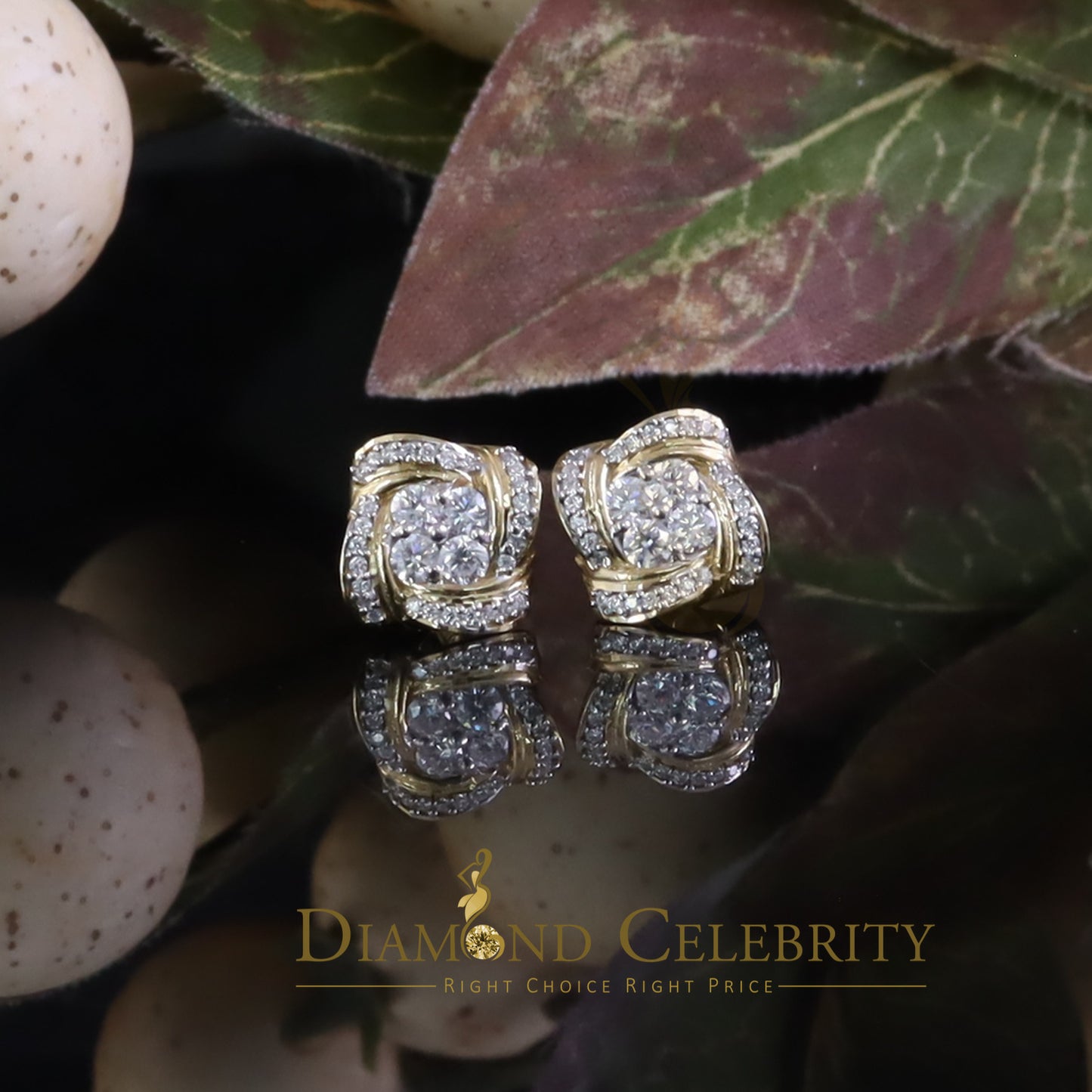 DiamondCelebritees New Men's 925 Yellow Silver 0.50ct VVS'D' Moissanite Knot Womens Stud Earrings