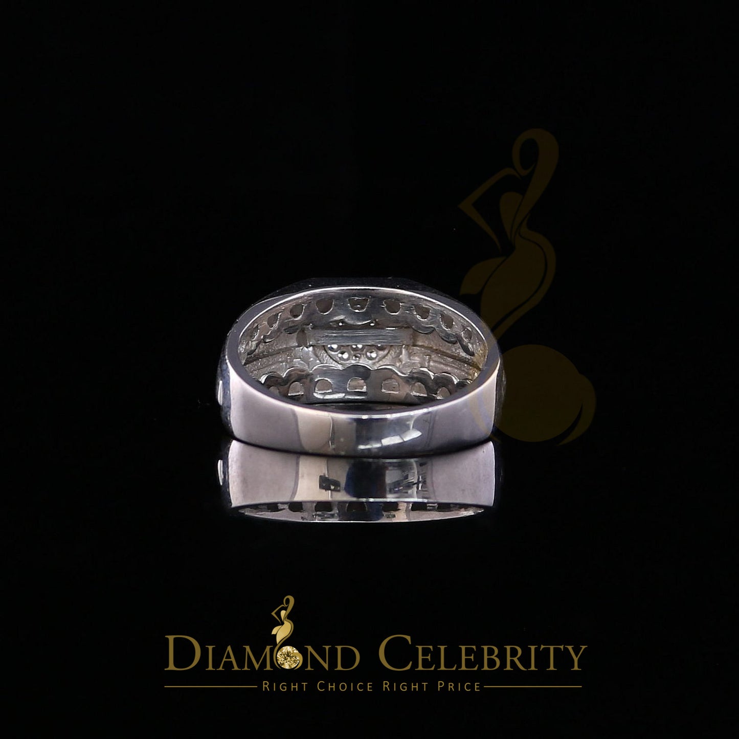 DiamondCelebritees 925 Silver White 0.38ct Cubic Zirconia Wide Men's Engagement Band Ring Size 11.5