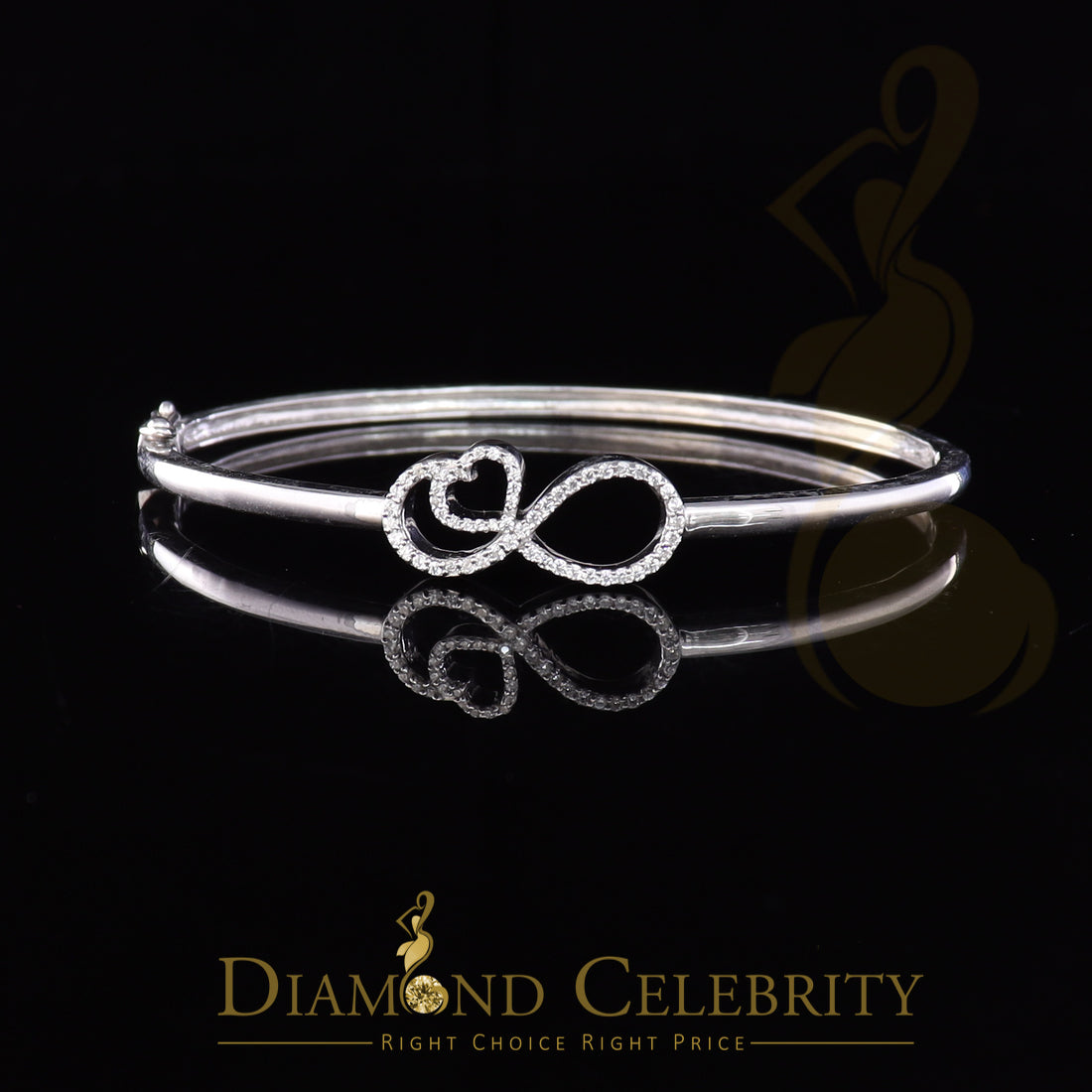 DiamondCelebritees Sterling Silver White Style Heart Bangle 0.50ct Cubic Zirconia SZ 2.49 Inches