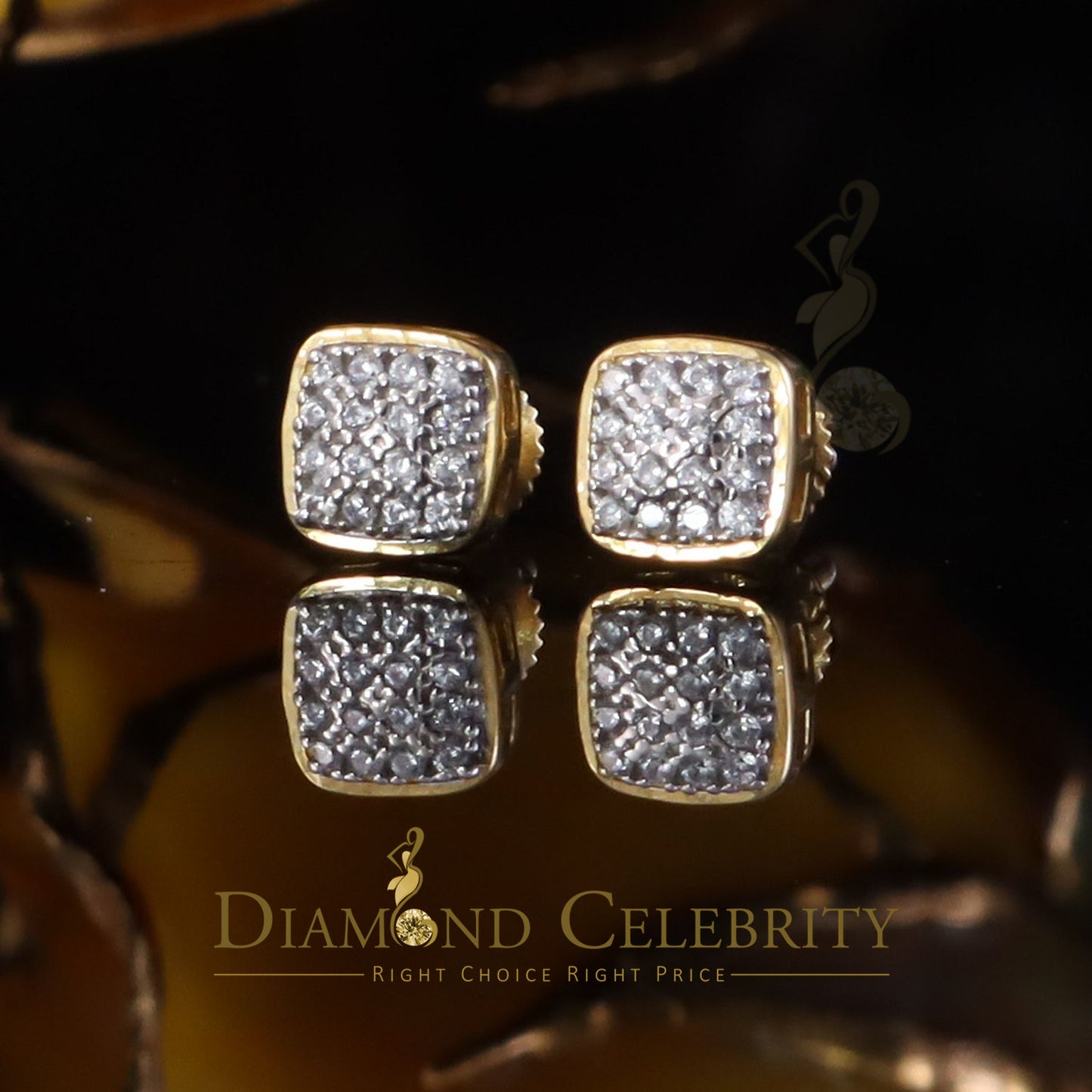 DiamondCelebritees Hip Hop 0.32ct Cubic Zirconia Yellow 925 Silver Screw Back Square Women Earrings