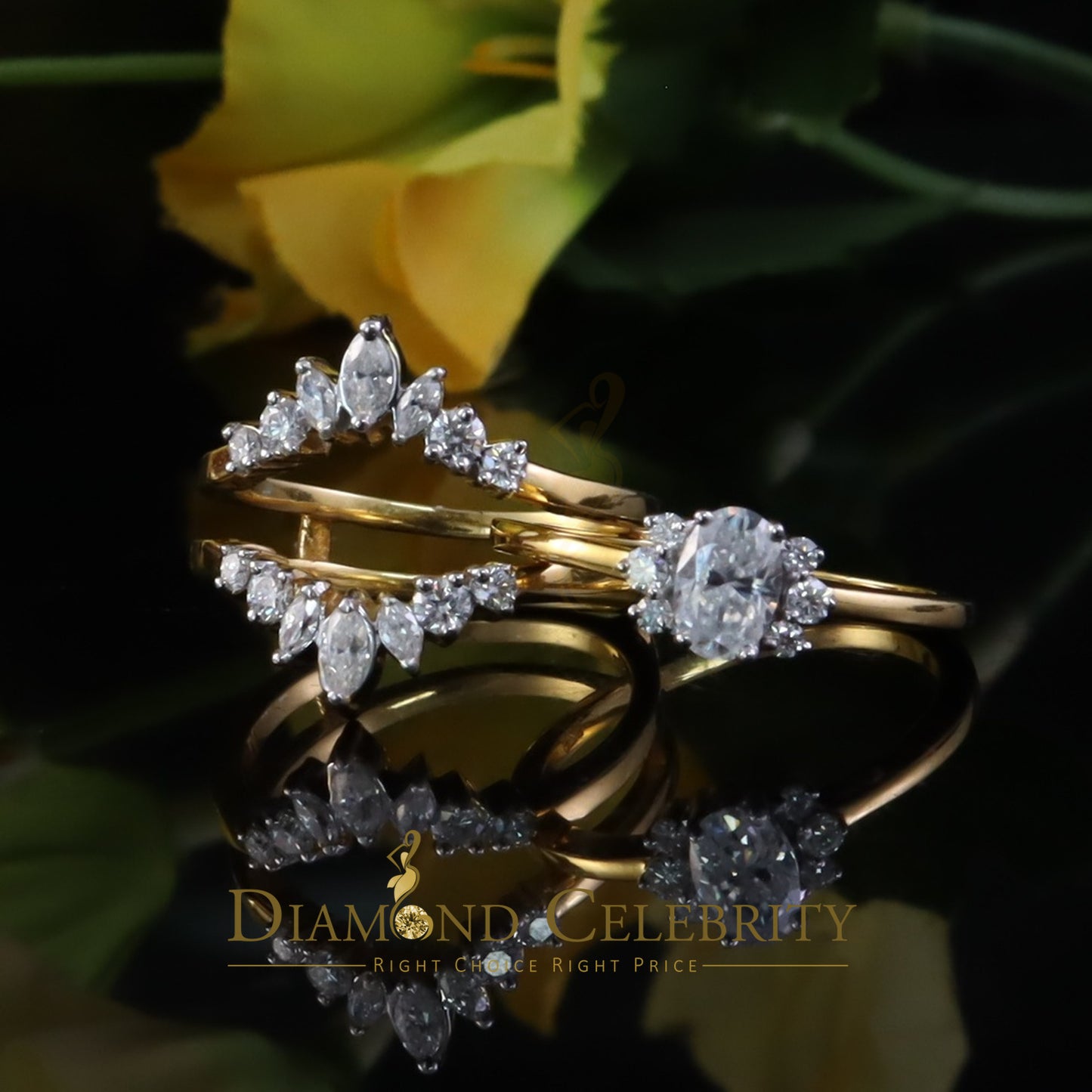 DiamondCelebritees 925 Silver Yellow 1.25ct VVS D Oval Solitaire Moissanite Bridal Insert Ring SZ 7
