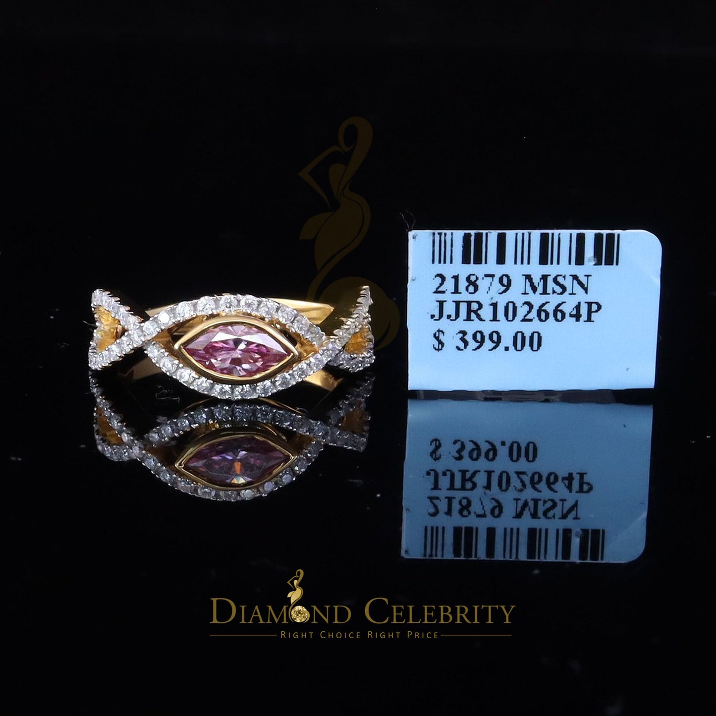 DiamondCelebritees 1.25CT Womens infinity 925 Silver Yellow VVS D PINK Marquis Moissanite Ring SZ8