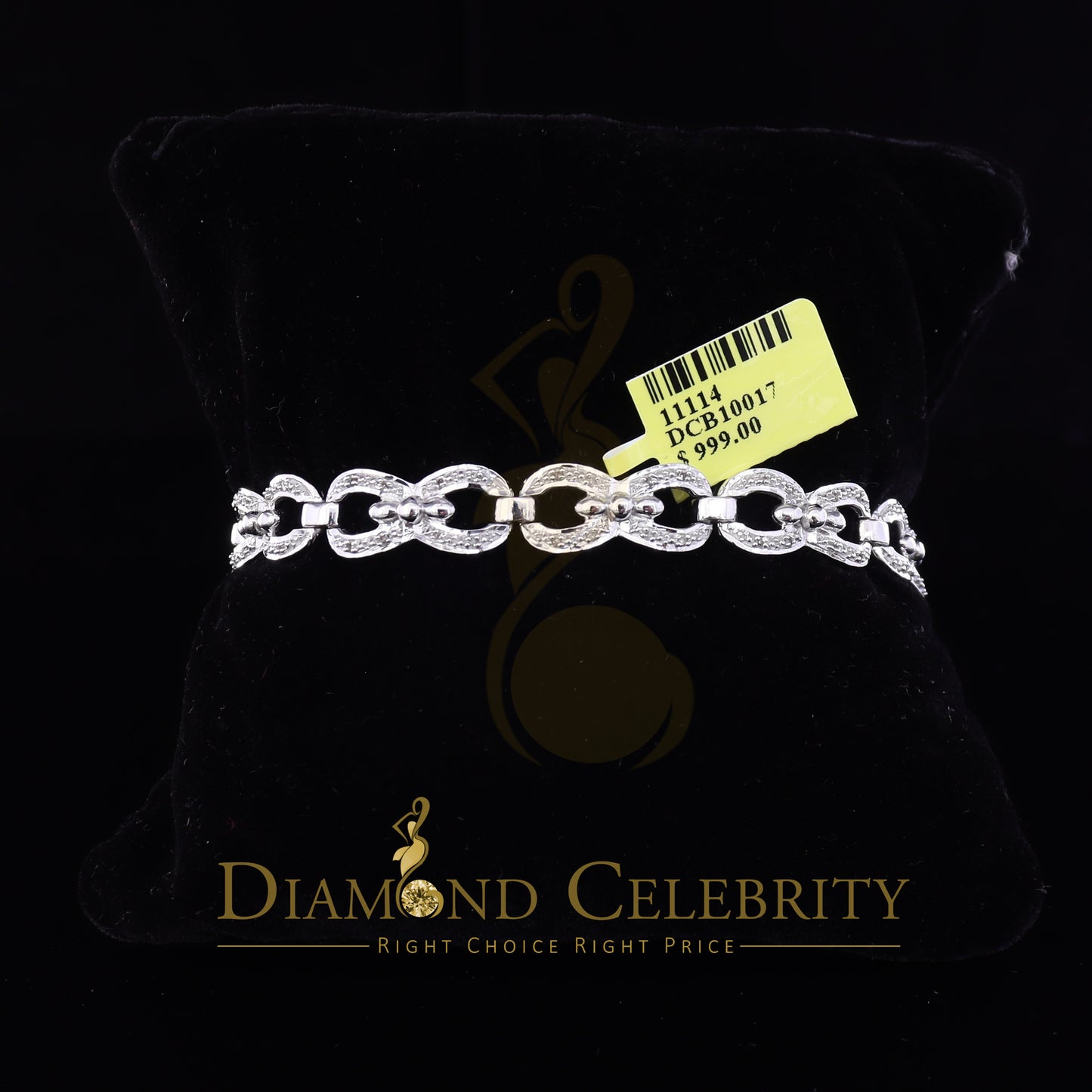 Diamondcelebritees 925 Sterling Silver White 0.20CT Real Diamonds Fancy Style Bracelete Size 7''