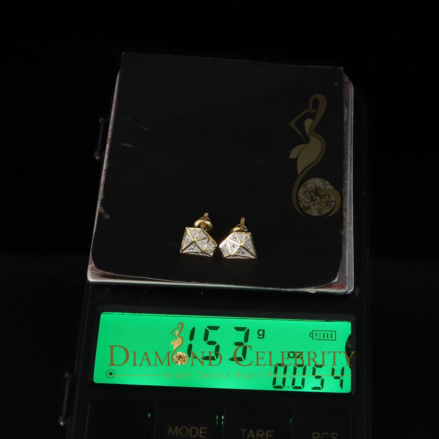 DiamondCelebritees 925 Sterling Silver Diamond 0.10ct Yellow For Men's/Womens Hip Hop Stud Earring