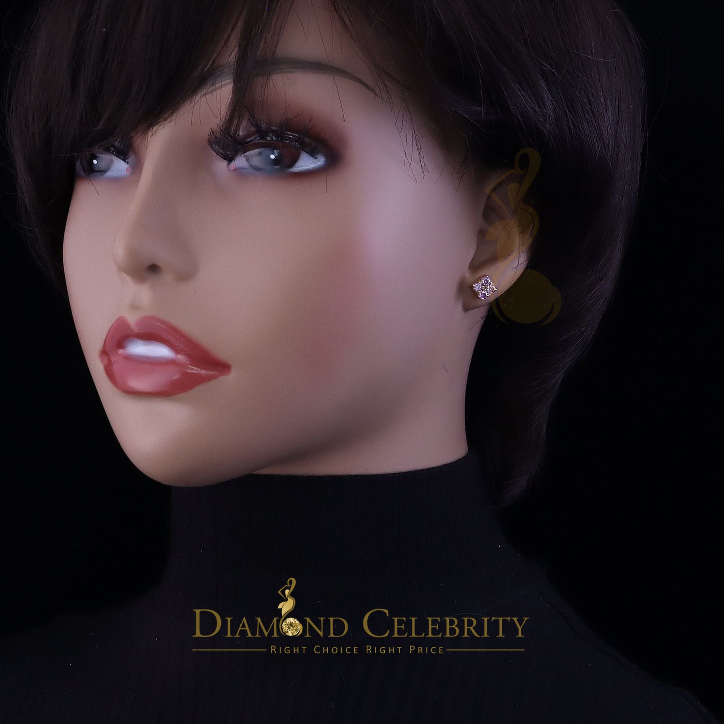 DiamondCelebritees Mens/Women's 925 Silver Yellow 1.00ct VVS D Pink Moissanite Square Stud Earrings