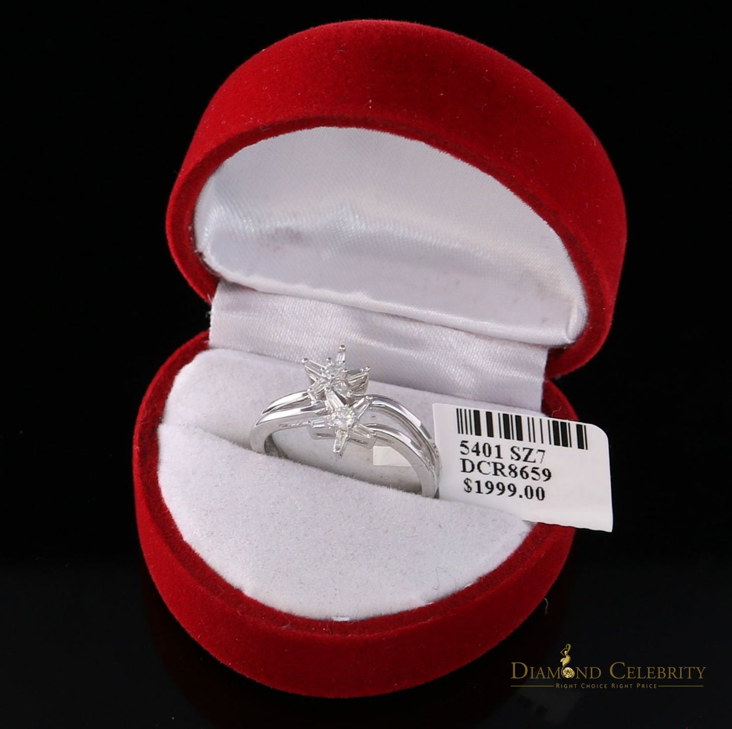 DiamondCelebritees Real 10kt White Gold with 0.25 CT Real Diamond Two Star shape Womens Ring Size 7