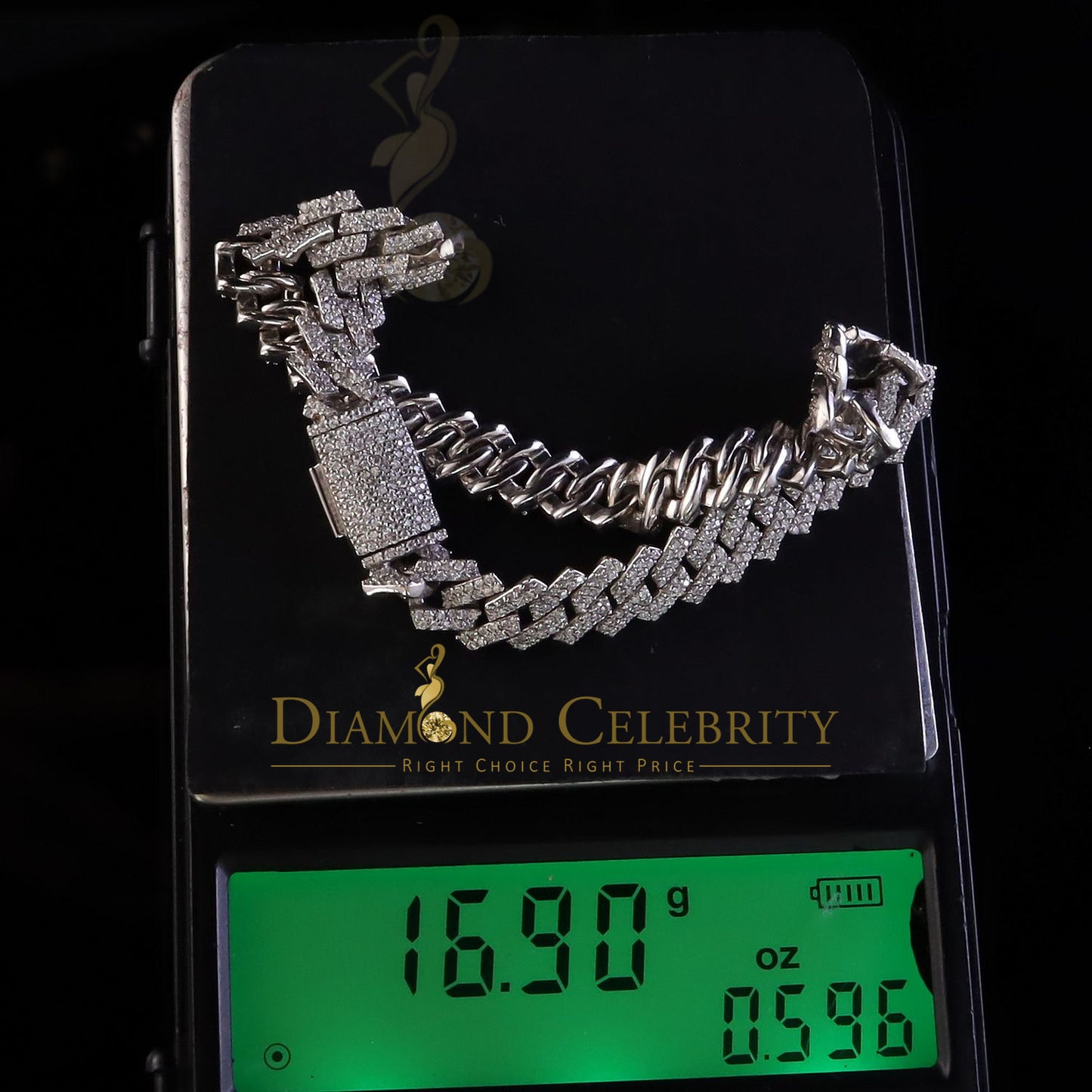 Diamondcelebritees 925 Sterling Silver White Cuban Moissanite Bracelet Wdth 8mm Length sz 8.50inch