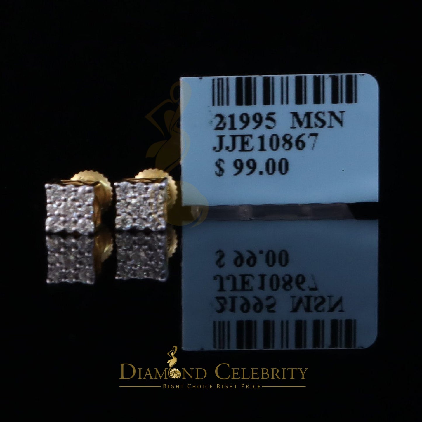 DiamondCelebritees Square Women & Men 925 Silver Yellow 0.25ct VVS D Moissanite Square Stud Earring