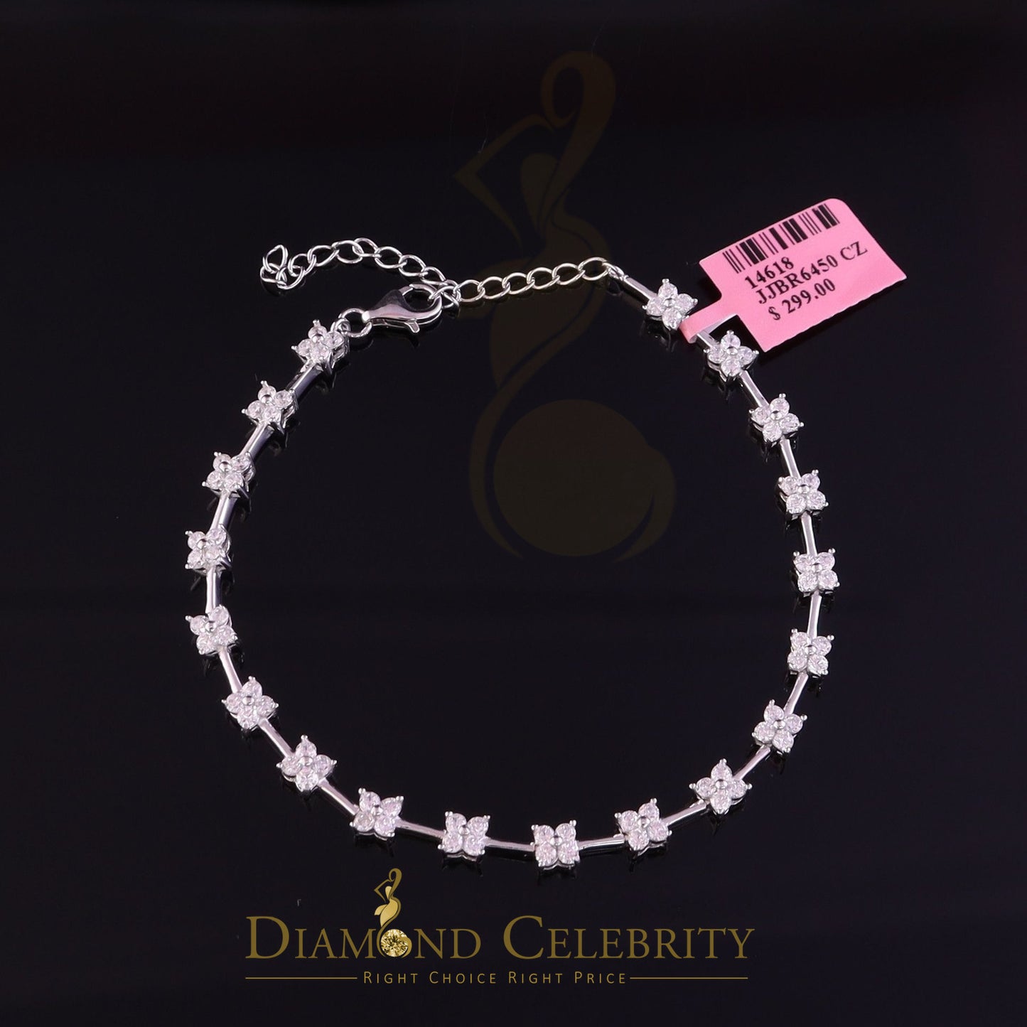 Diamondcelebritees White Sterling Silver 4 Stone Shape Bracelet Cubic Zirconia Adjustable Size 7