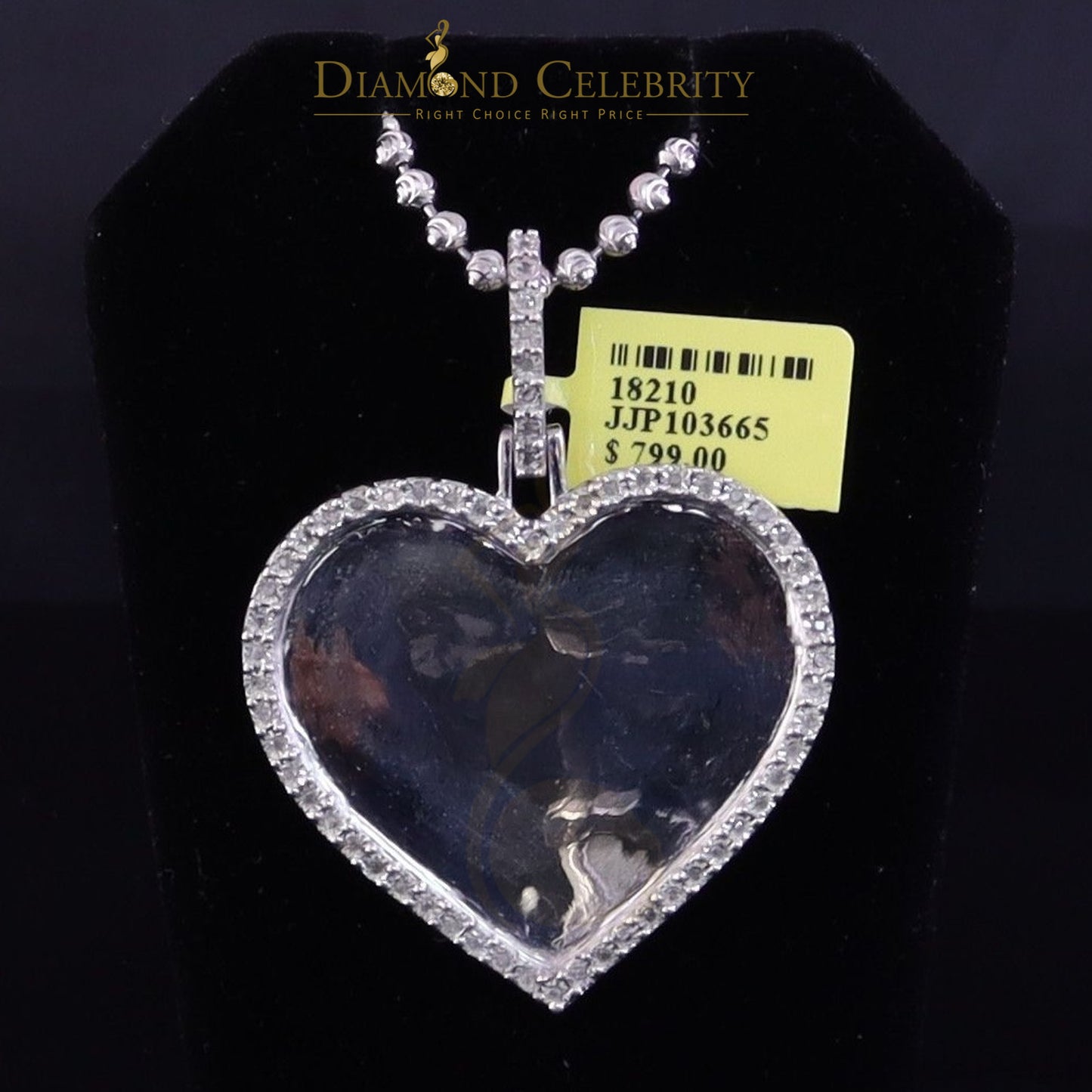 DiamondCelebritees Real 0.33ct Diamond 925 Sterling Silver "1.50" Heart PICTURE Charm White Pendant