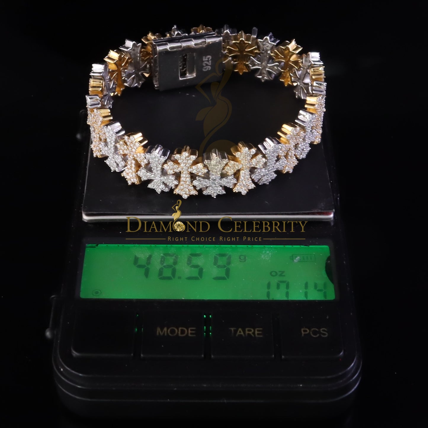 Diamondcelebritees 9.00ct Silver White Cross 925 Moissanite Coptic Cross Bracelet 8 Inch Mens/Women