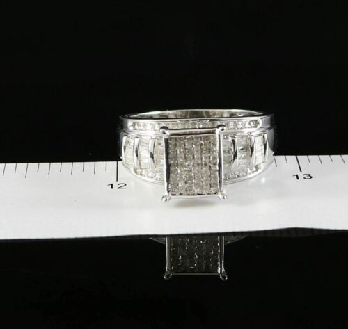 DiamondCelebritees Real Diamond 0.75 CT 925 Silver White Men's Engagement Square Rings Size 9
