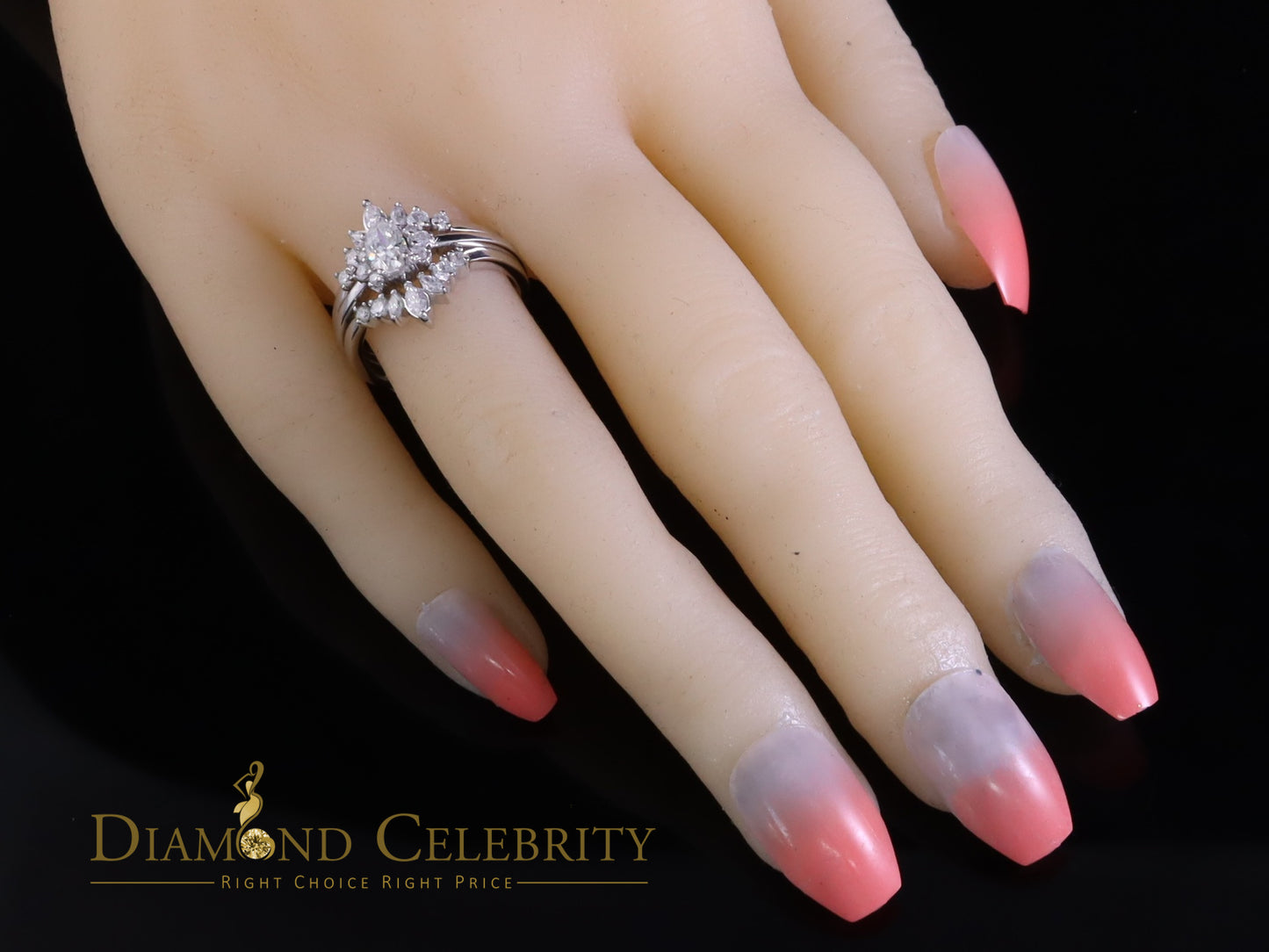 DiamondCelebritees 925 Silver White 1.25ct VVS D Oval Solitaire Moissanite Bridal Guard Rings SZ 7