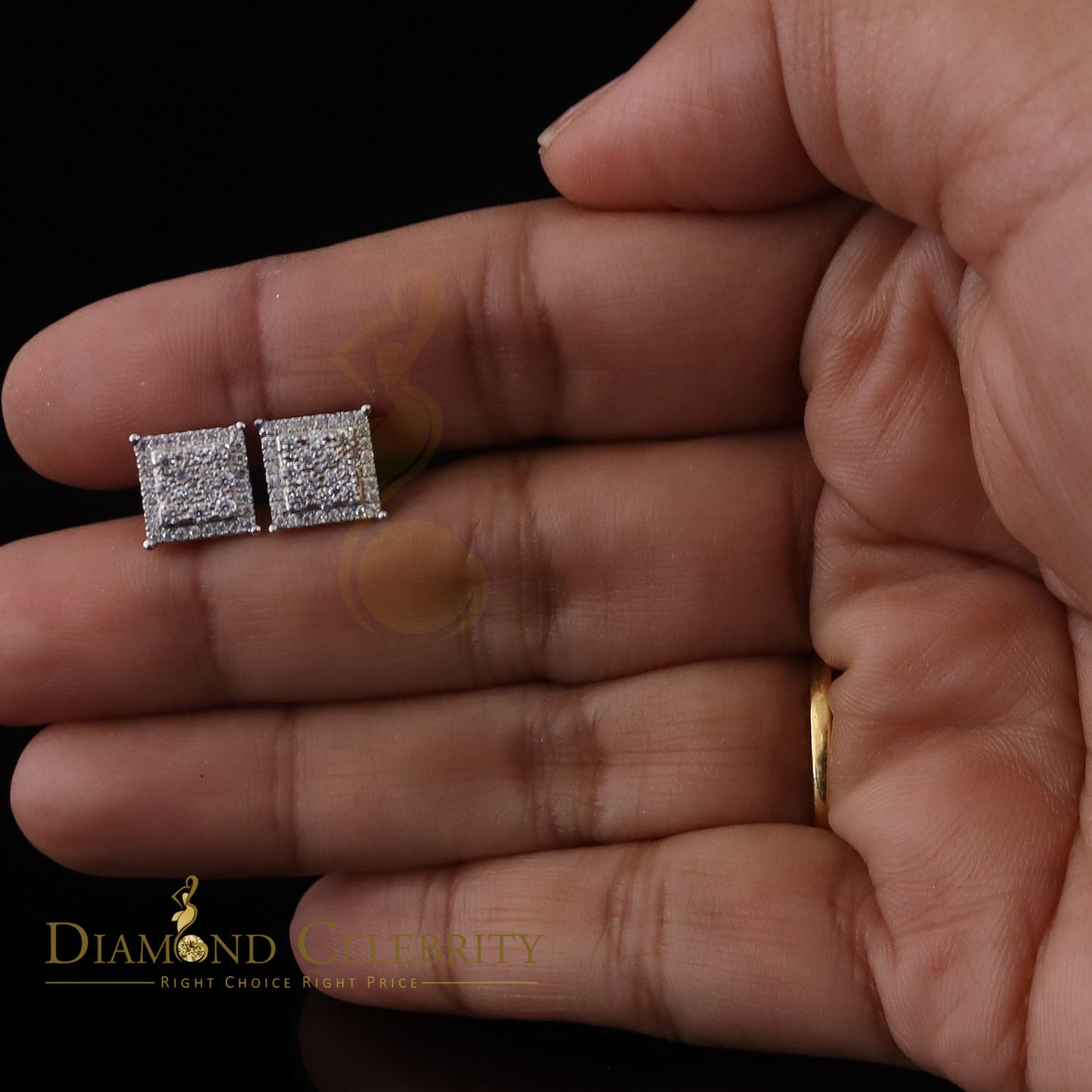 Diamondcelebritees Men's/Womens 925 Silver White 0.55ct VVS 'D' Moissanite Square Stud Earrings