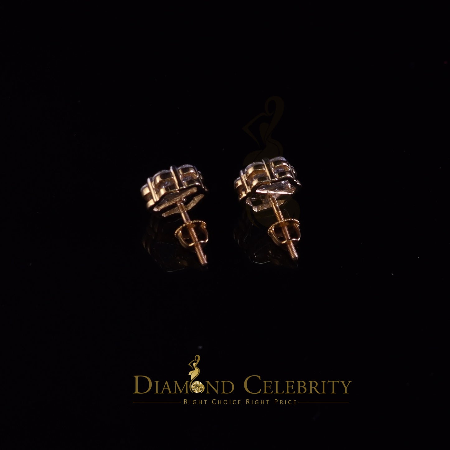 DiamondCelebritees Stud FLORAL Earrings 10k Real Yellow Gold 1.50ct VVS 'D' Color Real Moissanite