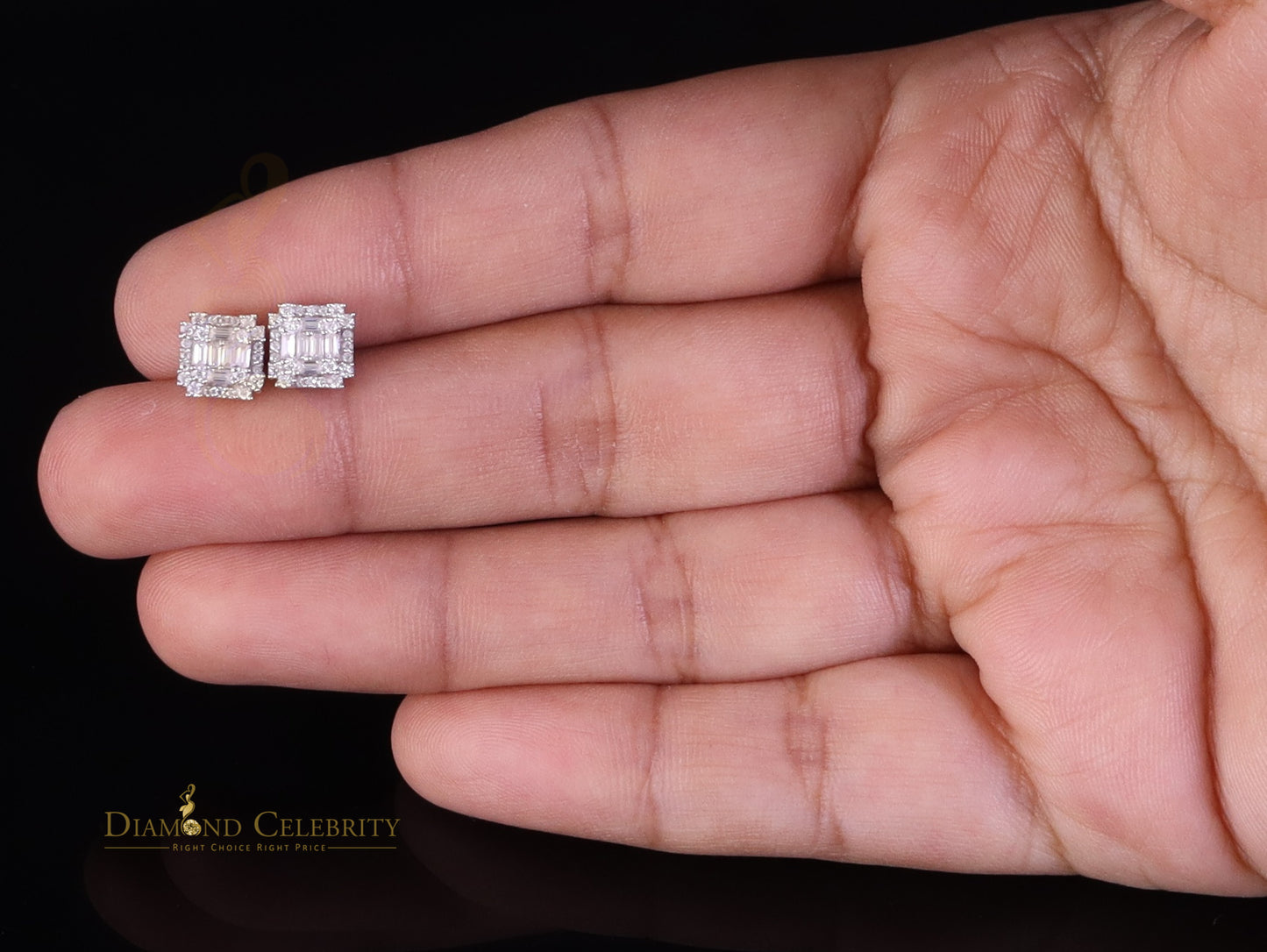 Diamondcelebritees Men's/Women's 925 Silver White 0.50ct VVS 'D' Moissanite Baguette Stud Earrings