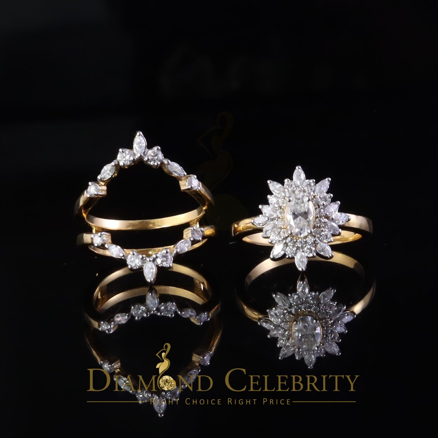 DiamondCelebritees 925 Silver Moissanite Enhancer Guard Wrap 2.00ct Yellow Engagement Ring Size 7