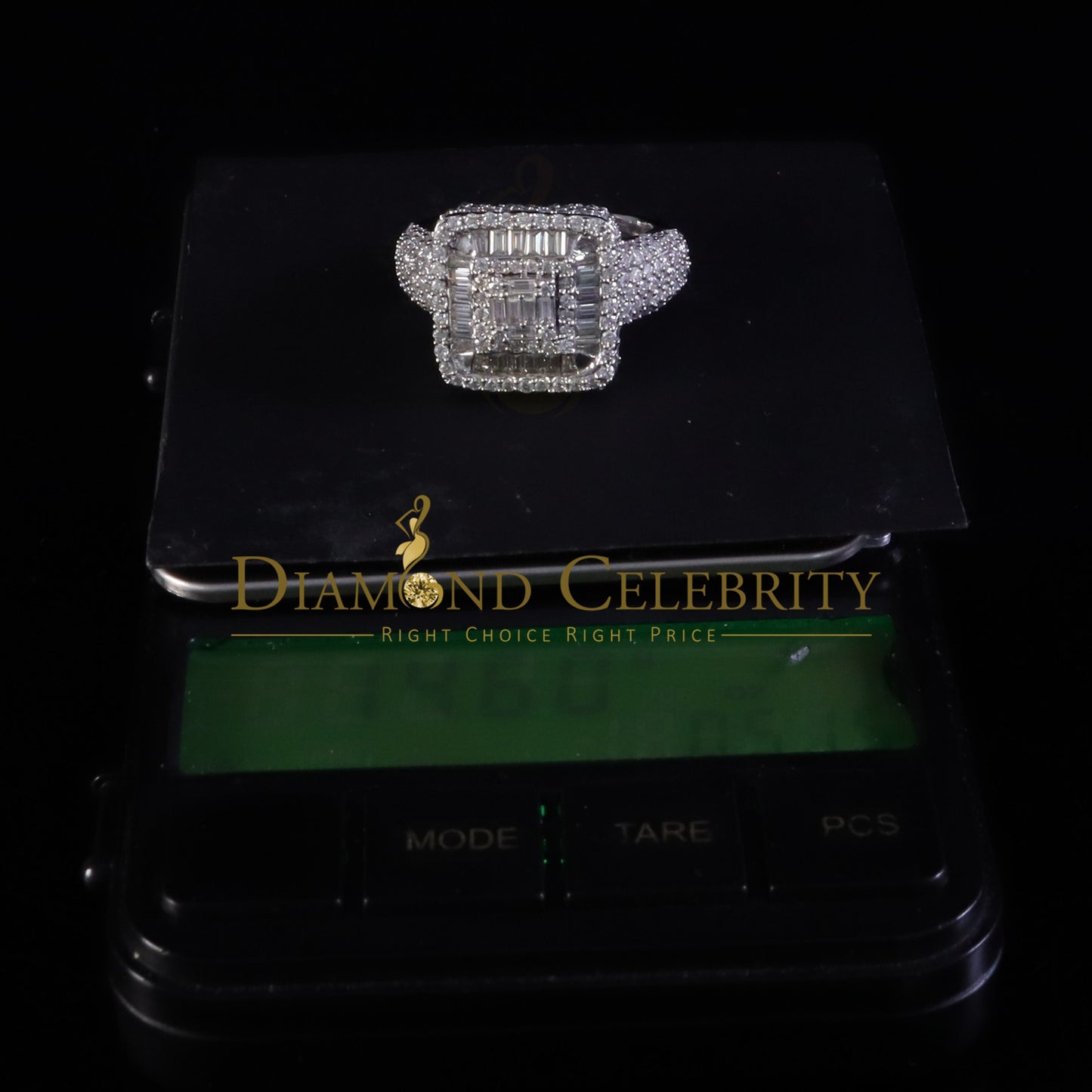DiamondCelebritees Sterling 925 White Silver 4.50ct VVS D Baguette Moissanite Ring Size 10 Men's